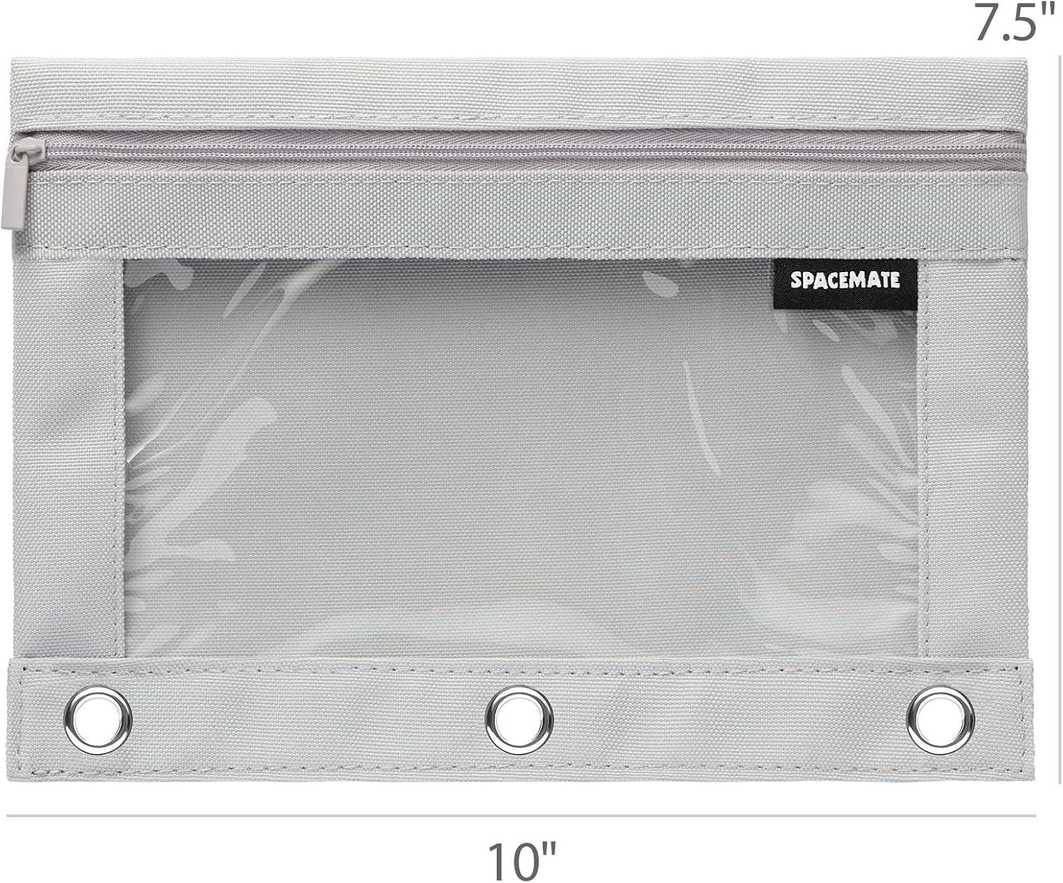 imageSPACEMATE 2 Pack Binder Pencil Pouch Case Box Bag for 3 Ring Binder School Supplies Girls Boys Kids Clear Preppy Stuff Large Aesthetic Pen Organizer Back to College Stationary Light PurpleGray