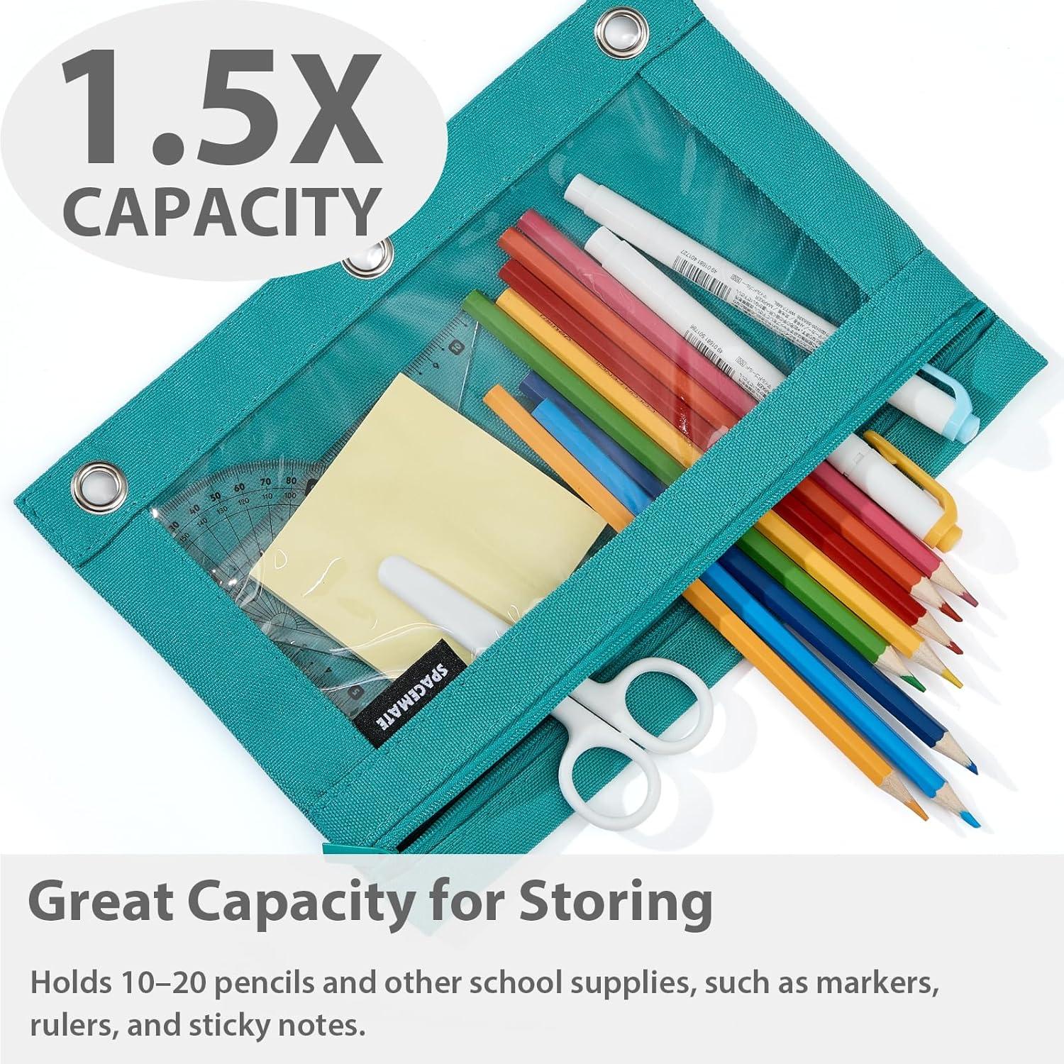 imageSPACEMATE 2 Pack Binder Pencil Pouch Case Box Bag for 3 Ring Binder School Supplies Girls Boys Kids Clear Preppy Stuff Large Aesthetic Pen Organizer Back to College Stationary Light PurpleTeal