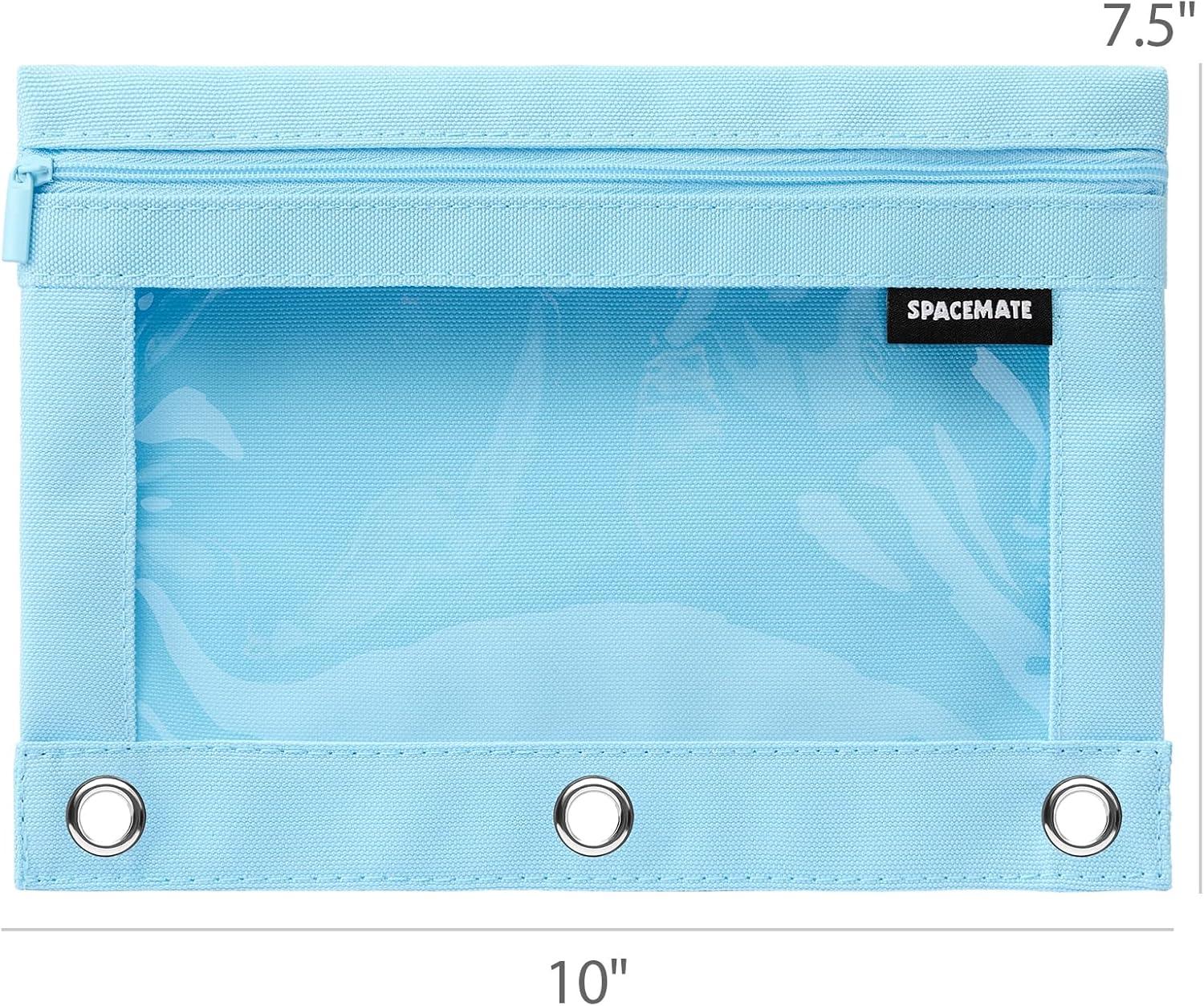 imageSPACEMATE 2 Pack Binder Pencil Pouch Case Box Bag for 3 Ring Binder School Supplies Girls Boys Kids Clear Preppy Stuff Large Aesthetic Pen Organizer Back to College Stationary Light PurpleSky Blue