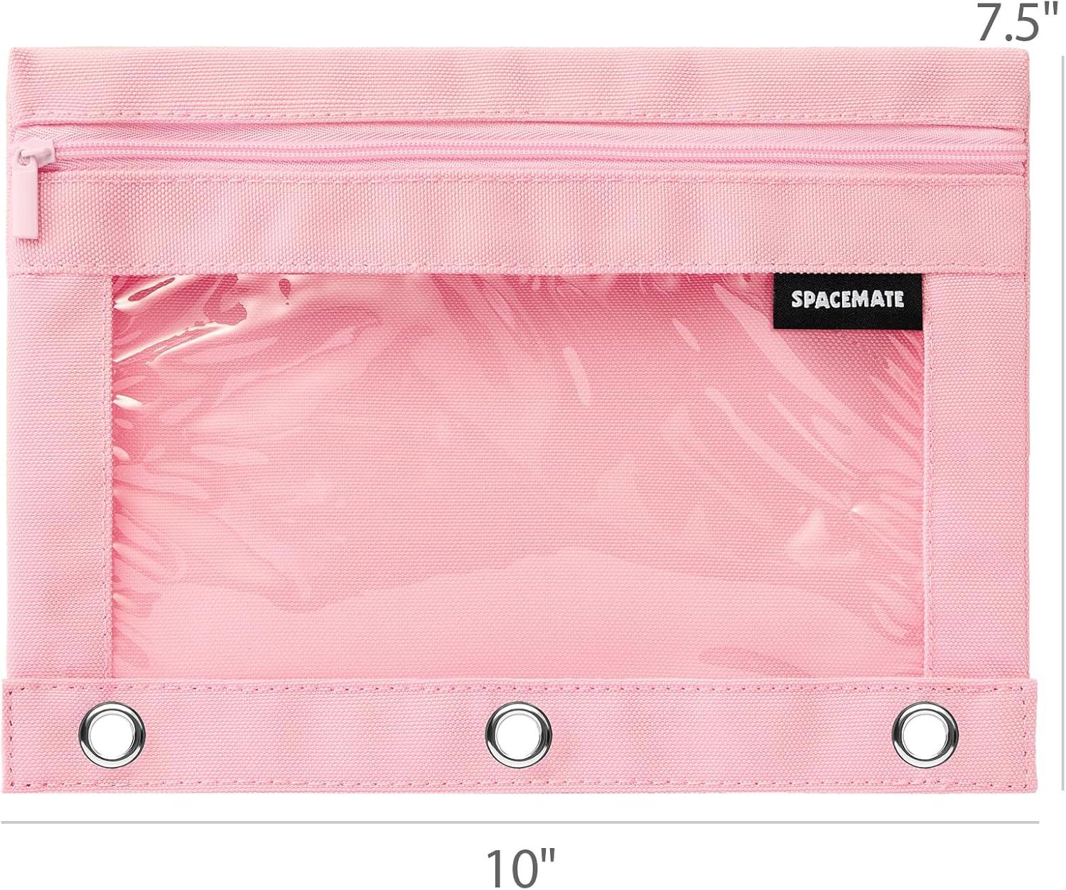 imageSPACEMATE 2 Pack Binder Pencil Pouch Case Box Bag for 3 Ring Binder School Supplies Girls Boys Kids Clear Preppy Stuff Large Aesthetic Pen Organizer Back to College Stationary Light PurpleLight Pink