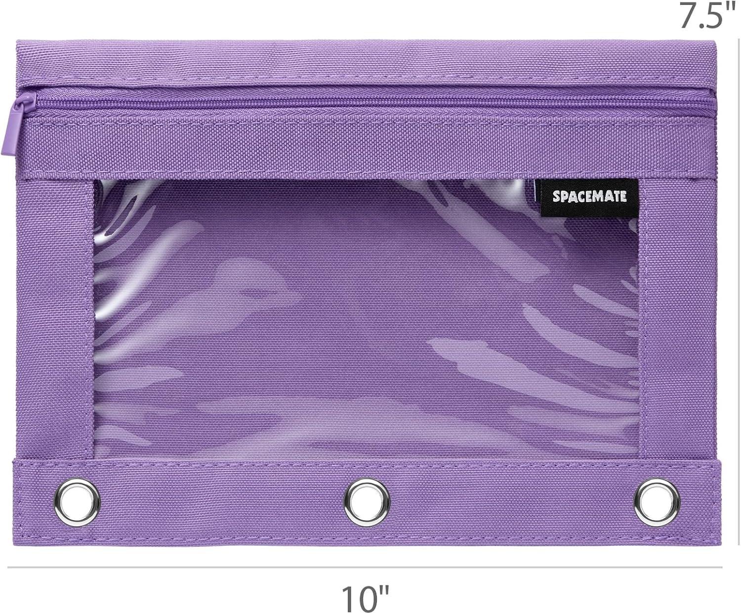 imageSPACEMATE 2 Pack Binder Pencil Pouch Case Box Bag for 3 Ring Binder School Supplies Girls Boys Kids Clear Preppy Stuff Large Aesthetic Pen Organizer Back to College Stationary Light PurplePurple