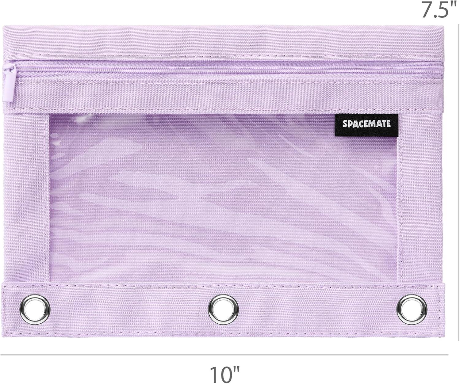 imageSPACEMATE 2 Pack Binder Pencil Pouch Case Box Bag for 3 Ring Binder School Supplies Girls Boys Kids Clear Preppy Stuff Large Aesthetic Pen Organizer Back to College Stationary Light PurpleLight Purple