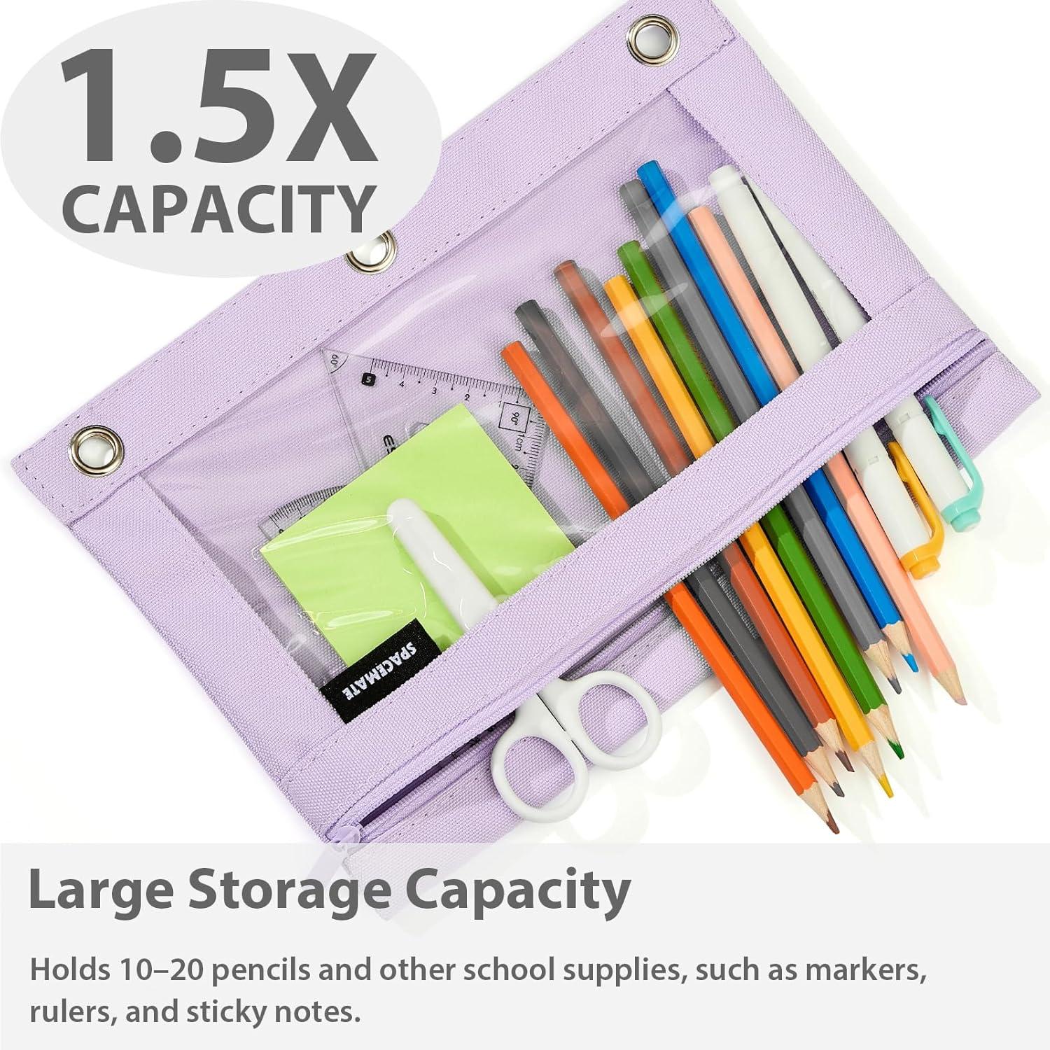 imageSPACEMATE 2 Pack Binder Pencil Pouch Case Box Bag for 3 Ring Binder School Supplies Girls Boys Kids Clear Preppy Stuff Large Aesthetic Pen Organizer Back to College Stationary Light PurpleLight Purple