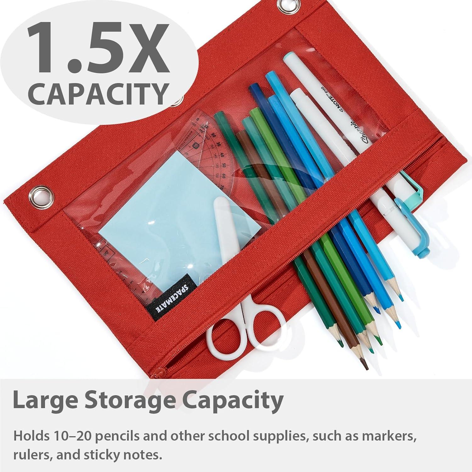 imageSPACEMATE 2 Pack Binder Pencil Pouch Case Box Bag for 3 Ring Binder School Supplies Girls Boys Kids Clear Preppy Stuff Large Aesthetic Pen Organizer Back to College Stationary Light PurpleRed