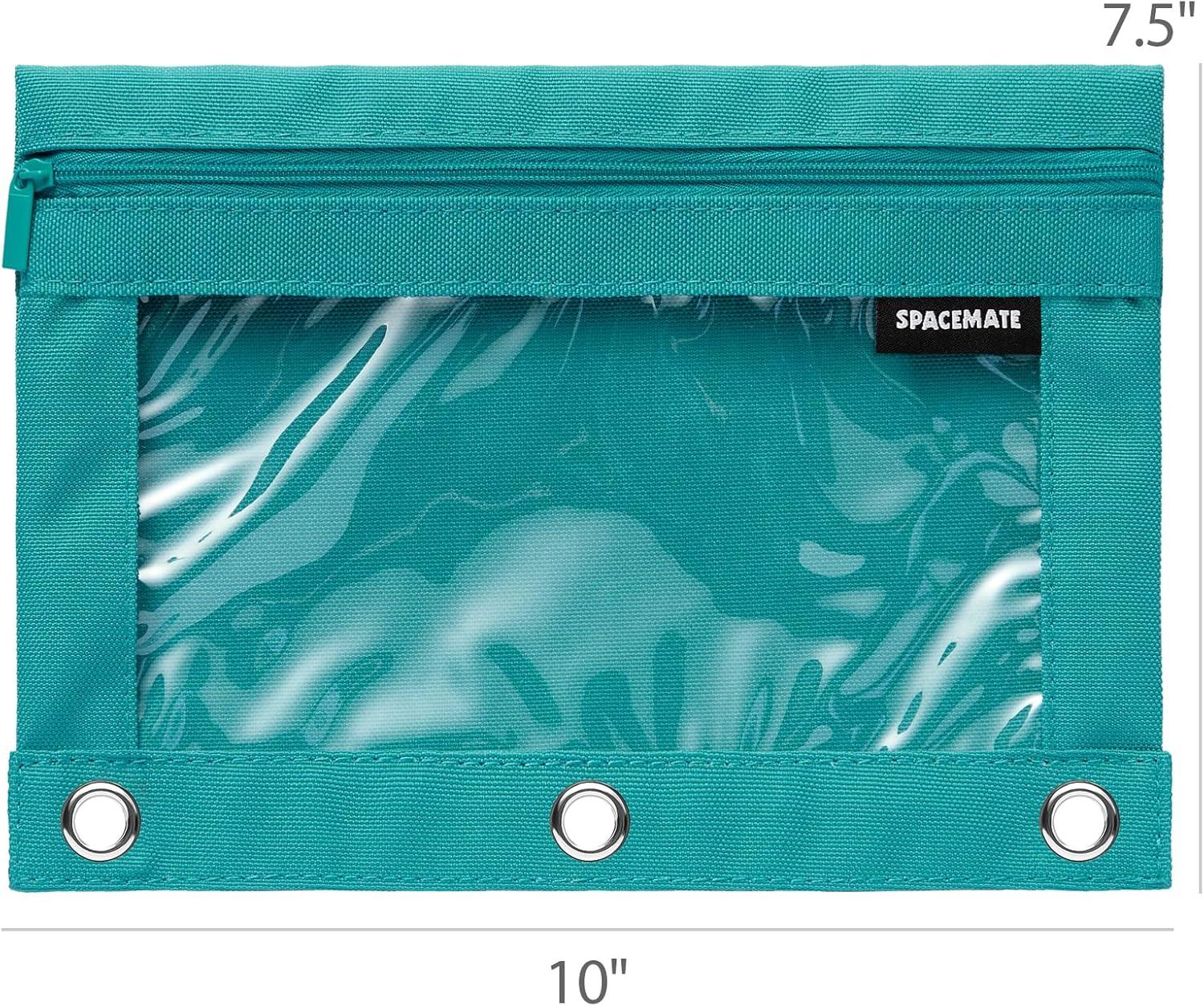 imageSPACEMATE 2 Pack Binder Pencil Pouch Case Box Bag for 3 Ring Binder School Supplies Girls Boys Kids Clear Preppy Stuff Large Aesthetic Pen Organizer Back to College Stationary Light PurpleTeal