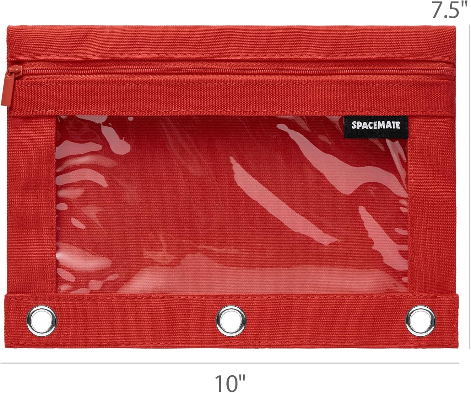 imageSPACEMATE Binder Pencil Pouch Case Box Bag for 3 Ring Binder School Supplies Girls Boys Kids Clear Preppy Stuff Large Aesthetic Pen Organizer Back to College Stationary 1 Pack Coal BlackRed