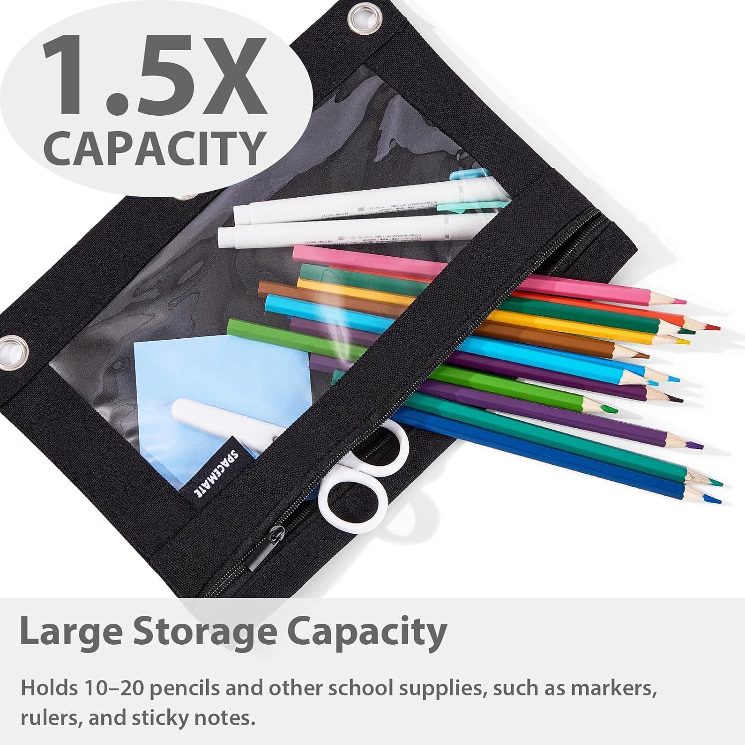 imageSPACEMATE Binder Pencil Pouch Case Box Bag for 3 Ring Binder School Supplies Girls Boys Kids Clear Preppy Stuff Large Aesthetic Pen Organizer Back to College Stationary 1 Pack Coal BlackCoal Black