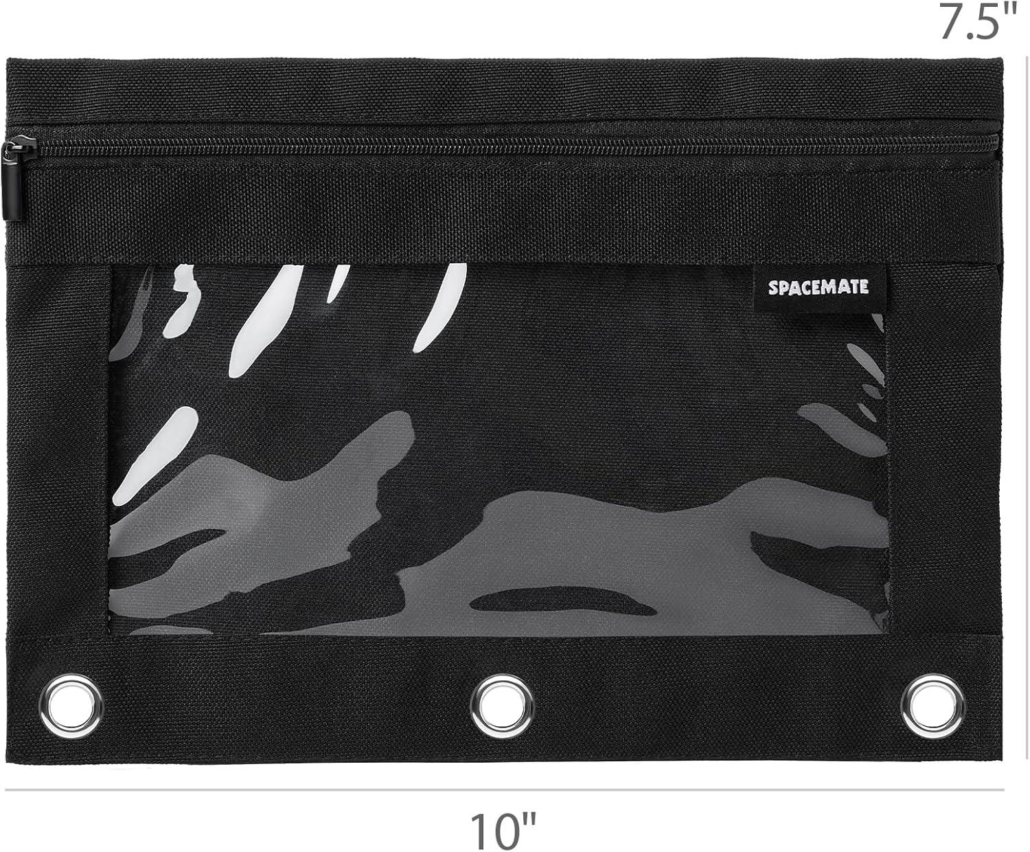 imageSPACEMATE Binder Pencil Pouch Case Box Bag for 3 Ring Binder School Supplies Girls Boys Kids Clear Preppy Stuff Large Aesthetic Pen Organizer Back to College Stationary 1 Pack GrayCoal Black