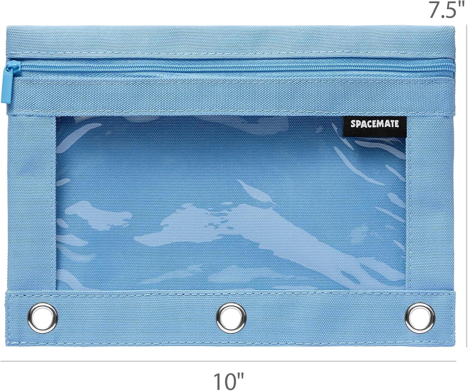 imageSPACEMATE Binder Pencil Pouch Case Box Bag for 3 Ring Binder School Supplies Girls Boys Kids Clear Preppy Stuff Large Aesthetic Pen Organizer Back to College Stationary 1 Pack GrayCornflower Blue