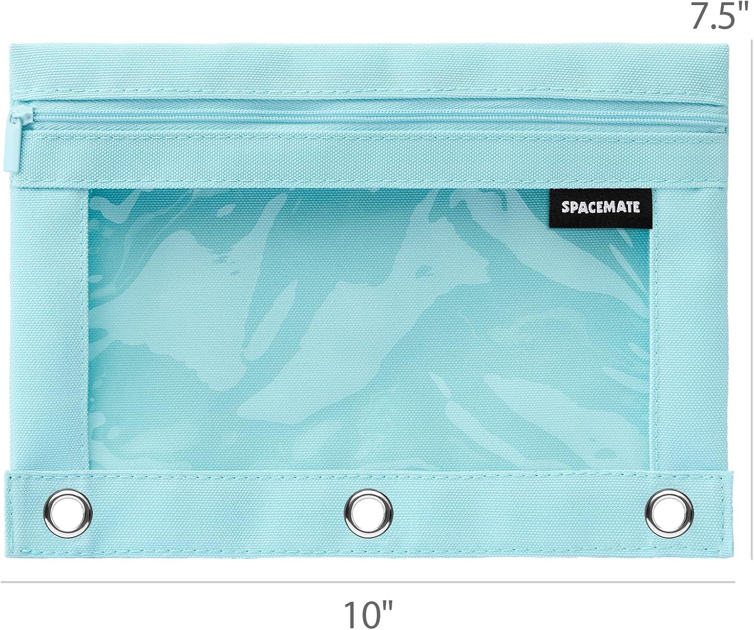 imageSPACEMATE Binder Pencil Pouch Case Box Bag for 3 Ring Binder School Supplies Girls Boys Kids Clear Preppy Stuff Large Aesthetic Pen Organizer Back to College Stationary 1 Pack Coal BlackEggshell Blue
