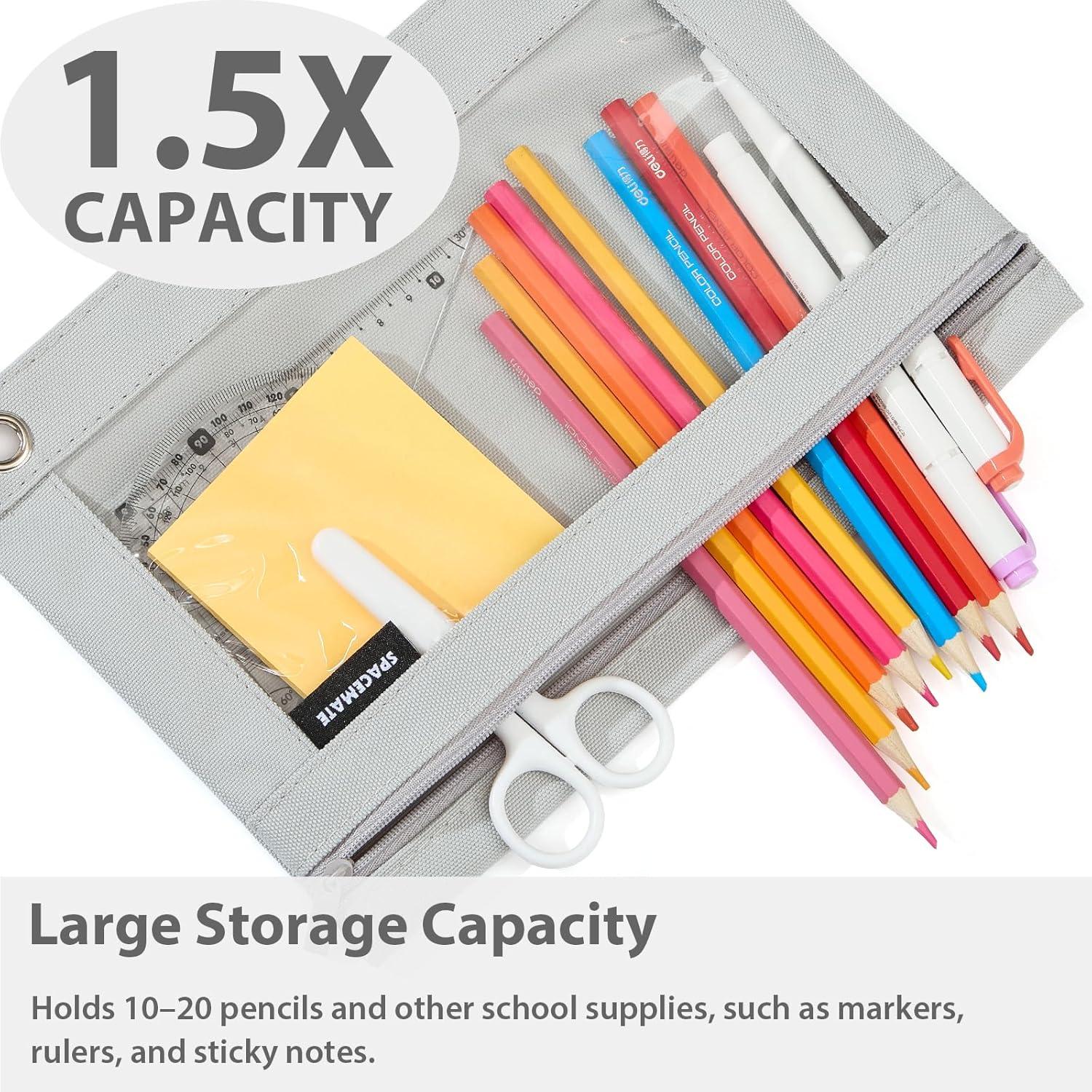 imageSPACEMATE Binder Pencil Pouch Case Box Bag for 3 Ring Binder School Supplies Girls Boys Kids Clear Preppy Stuff Large Aesthetic Pen Organizer Back to College Stationary 1 Pack Coal BlackGray