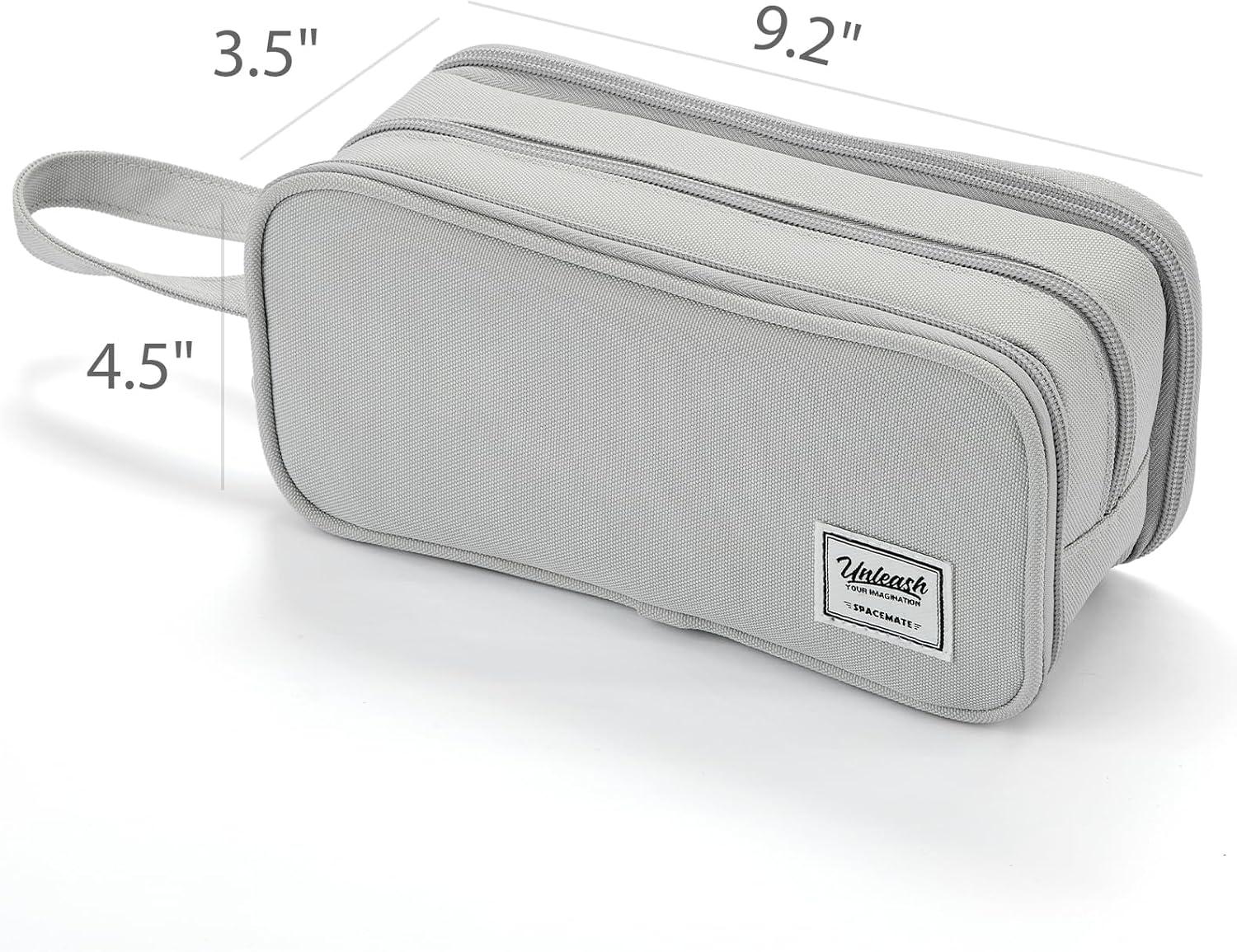 imageSPACEMATE Pencil Case Pouch Box Bag School Supplies Girls Boys Kids Cute Preppy Stuff Big Capacity Aesthetic Pen Organizer Back to College Stationary Black Extra Large Style 2300mlGray