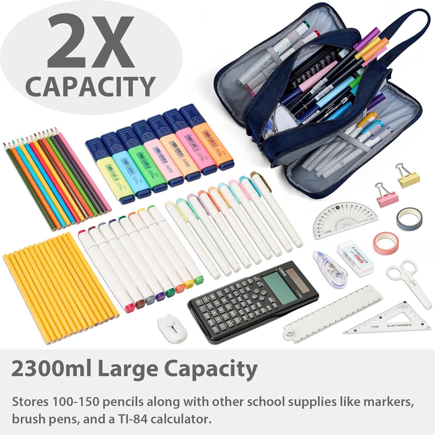 imageSPACEMATE Pencil Case Pouch Box Bag School Supplies Girls Boys Kids Cute Preppy Stuff Big Capacity Aesthetic Pen Organizer Back to College Stationary Black Extra Large Style 2300mlNavy Blue