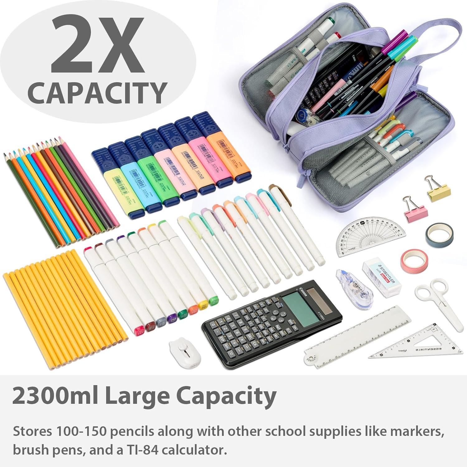 imageSPACEMATE Pencil Case Pouch Box Bag School Supplies Girls Boys Kids Cute Preppy Stuff Big Capacity Aesthetic Pen Organizer Back to College Stationary Black Extra Large Style 2300mlPurple