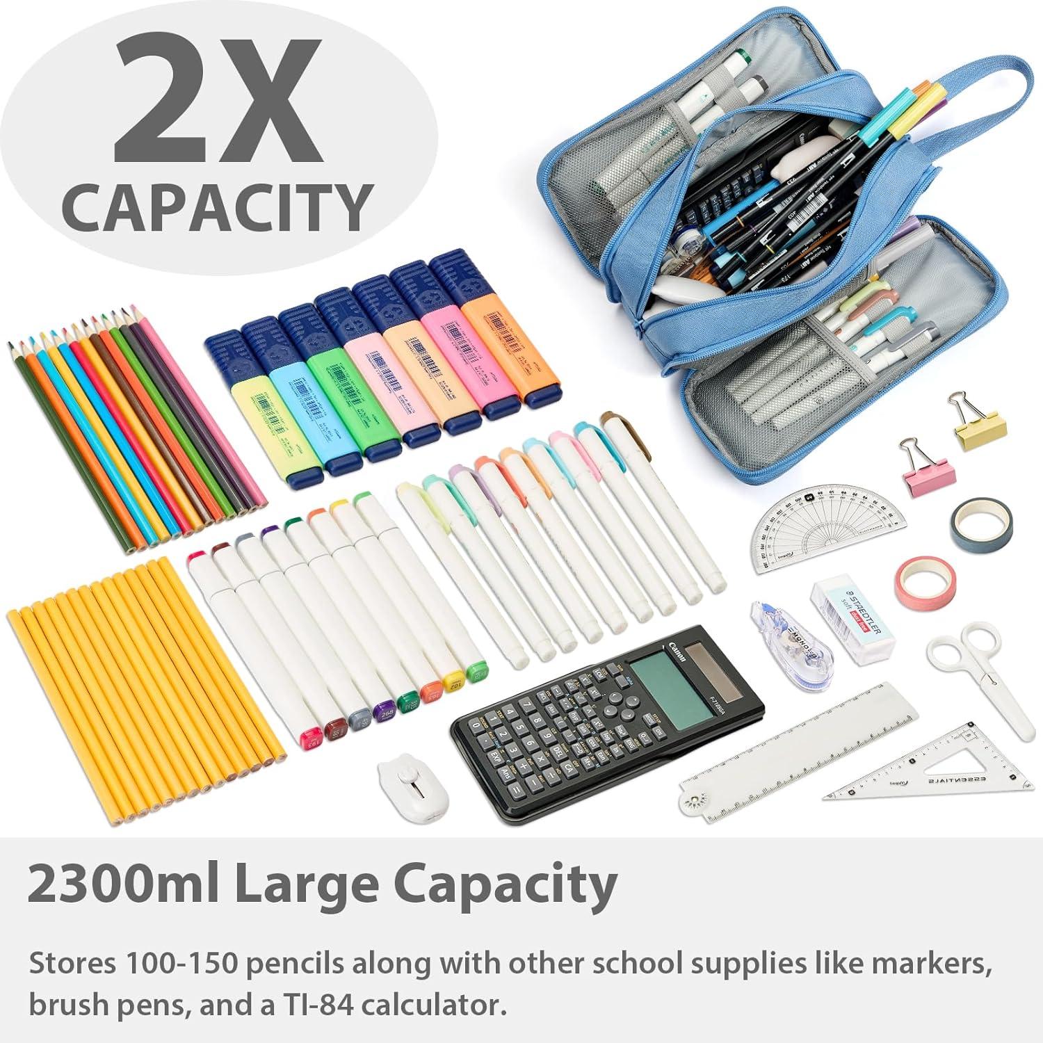 imageSPACEMATE Pencil Case Pouch Box Bag School Supplies Girls Boys Kids Cute Preppy Stuff Big Capacity Aesthetic Pen Organizer Back to College Stationary Black Extra Large Style 2300mlCornflower Blue