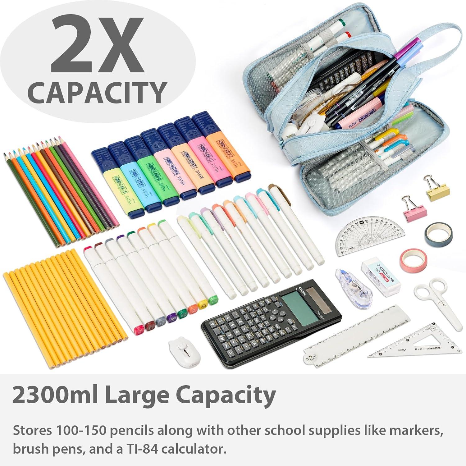 imageSPACEMATE Pencil Case Pouch Box Bag School Supplies Girls Boys Kids Cute Preppy Stuff Big Capacity Aesthetic Pen Organizer Back to College Stationary Black Extra Large Style 2300mlPowder Blue