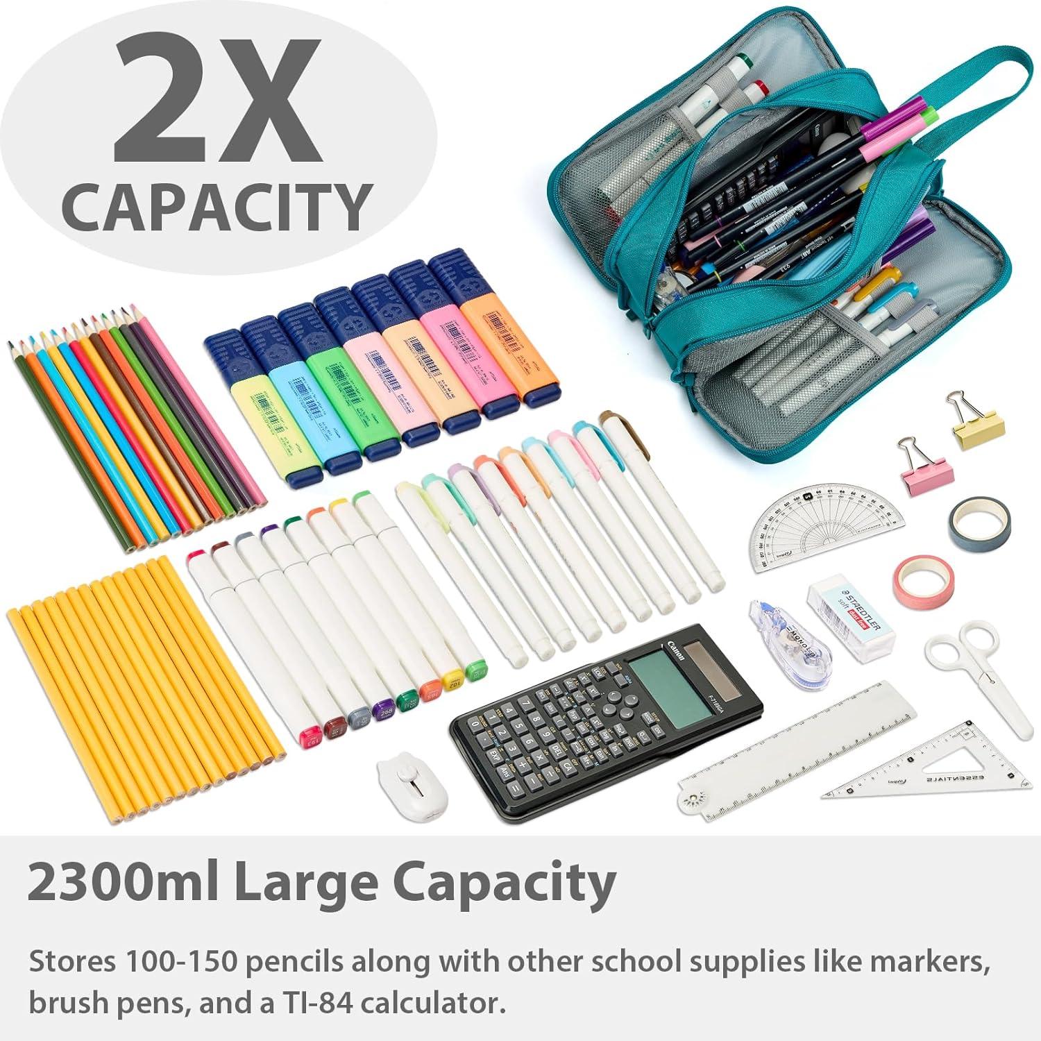 imageSPACEMATE Pencil Case Pouch Box Bag School Supplies Girls Boys Kids Cute Preppy Stuff Big Capacity Aesthetic Pen Organizer Back to College Stationary Black Extra Large Style 2300mlTeal