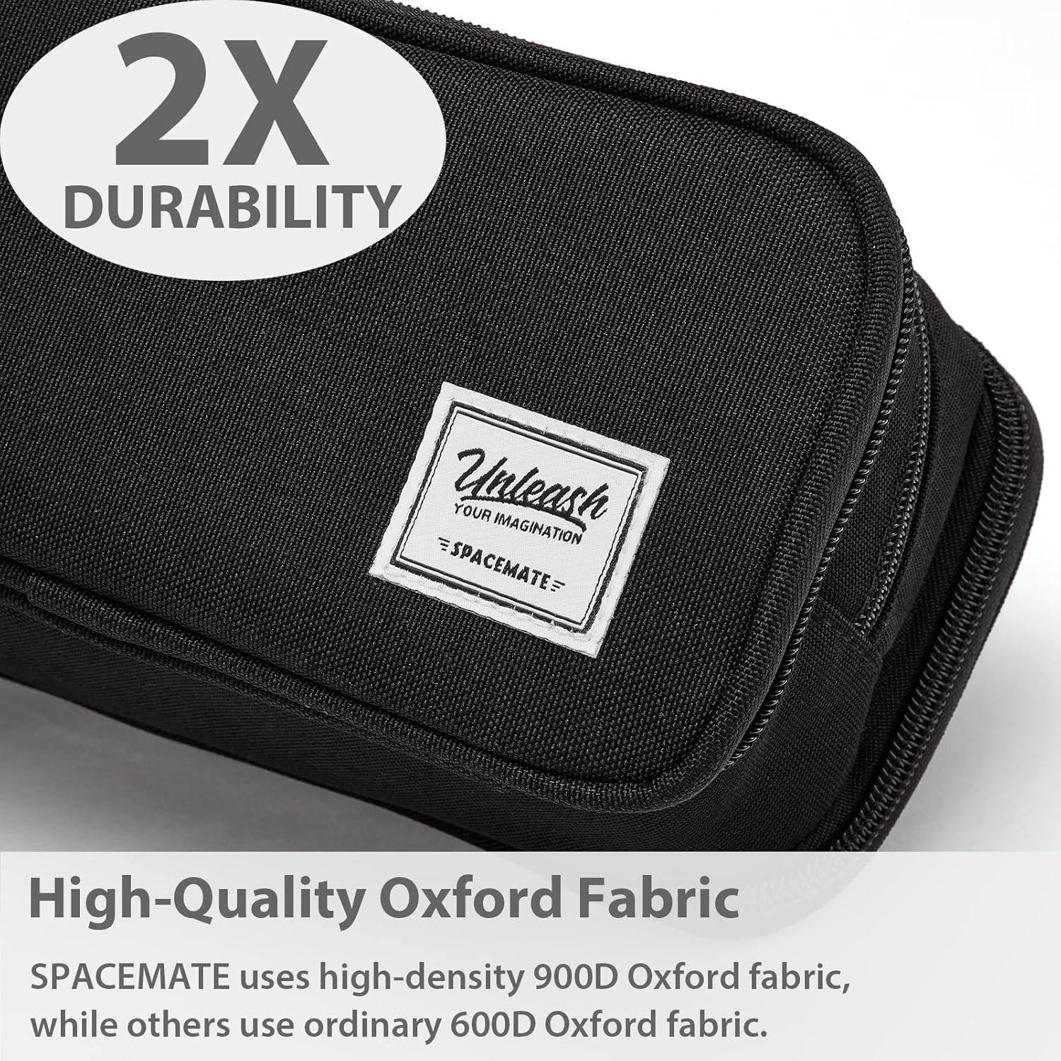 imageSPACEMATE Pencil Case Pouch Box Bag School Supplies Girls Boys Kids Cute Preppy Stuff Big Capacity Aesthetic Pen Organizer Back to College Stationary Black Extra Large Style 2300mlBlack