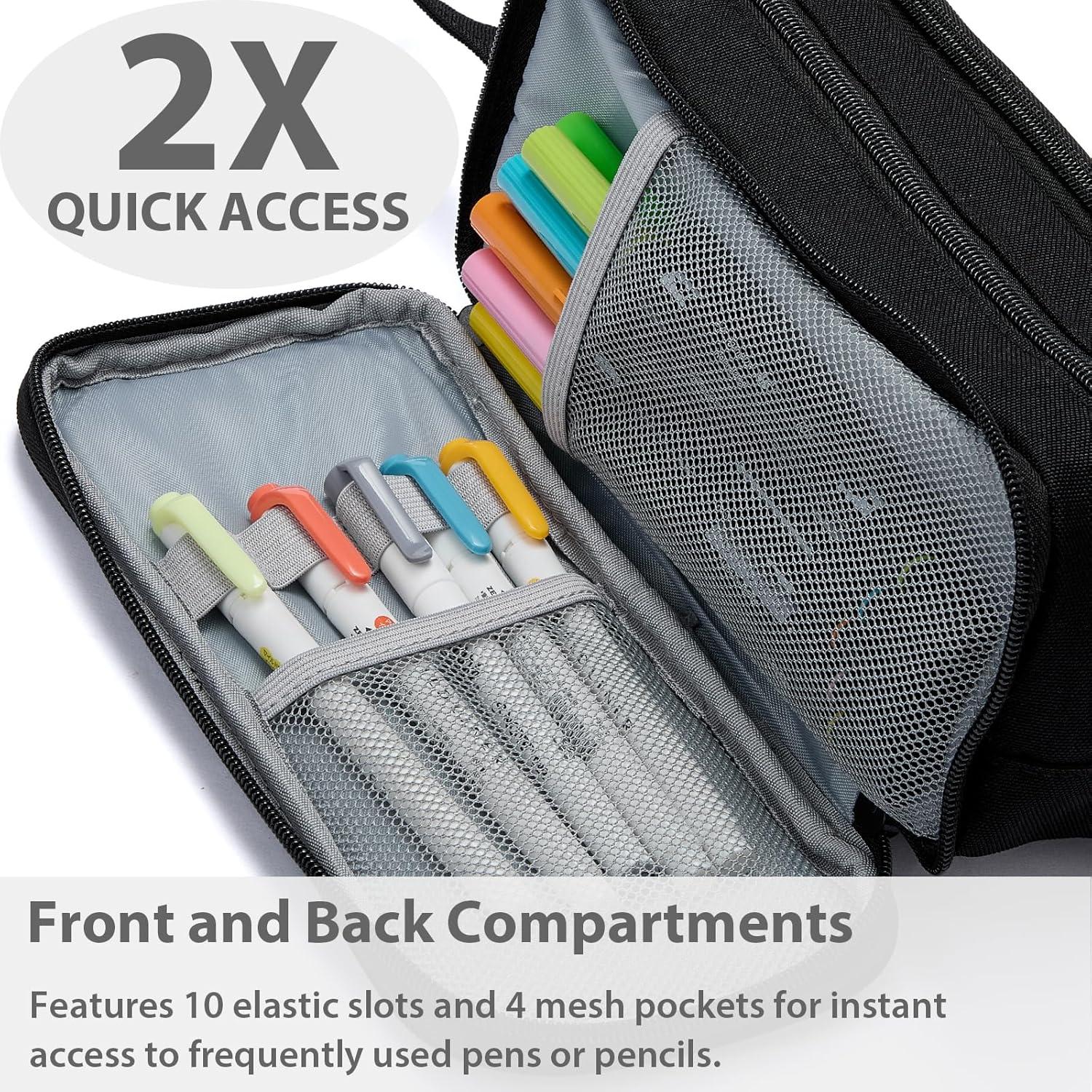 imageSPACEMATE Pencil Case Pouch Box Bag School Supplies Girls Boys Kids Cute Preppy Stuff Big Capacity Aesthetic Pen Organizer Back to College Stationary Black Extra Large Style 2300mlBlack