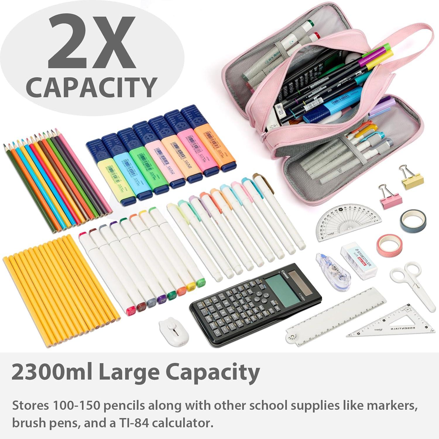 imageSPACEMATE Pencil Case Pouch Box Bag School Supplies Girls Boys Kids Cute Preppy Stuff Big Capacity Aesthetic Pen Organizer Back to College Stationary Black Extra Large Style 2300mlPink