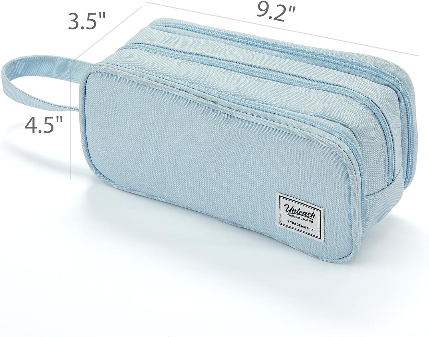 imageSPACEMATE Pencil Case Pouch Box Bag School Supplies Girls Boys Kids Cute Preppy Stuff Big Capacity Aesthetic Pen Organizer Back to College Stationary Black Extra Large Style 2300mlPowder Blue