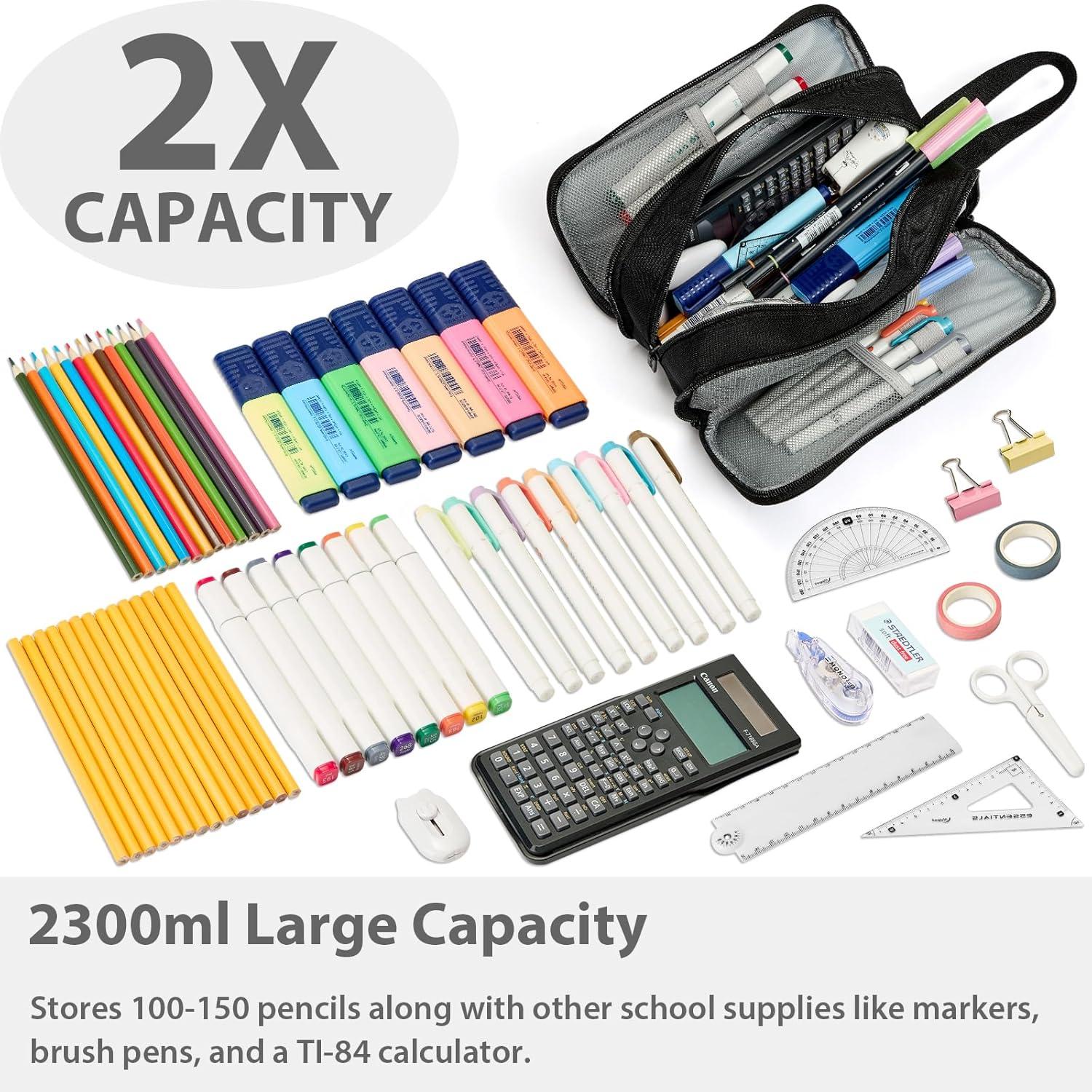 imageSPACEMATE Pencil Case Pouch Box Bag School Supplies Girls Boys Kids Cute Preppy Stuff Big Capacity Aesthetic Pen Organizer Back to College Stationary Black Extra Large Style 2300mlBlack