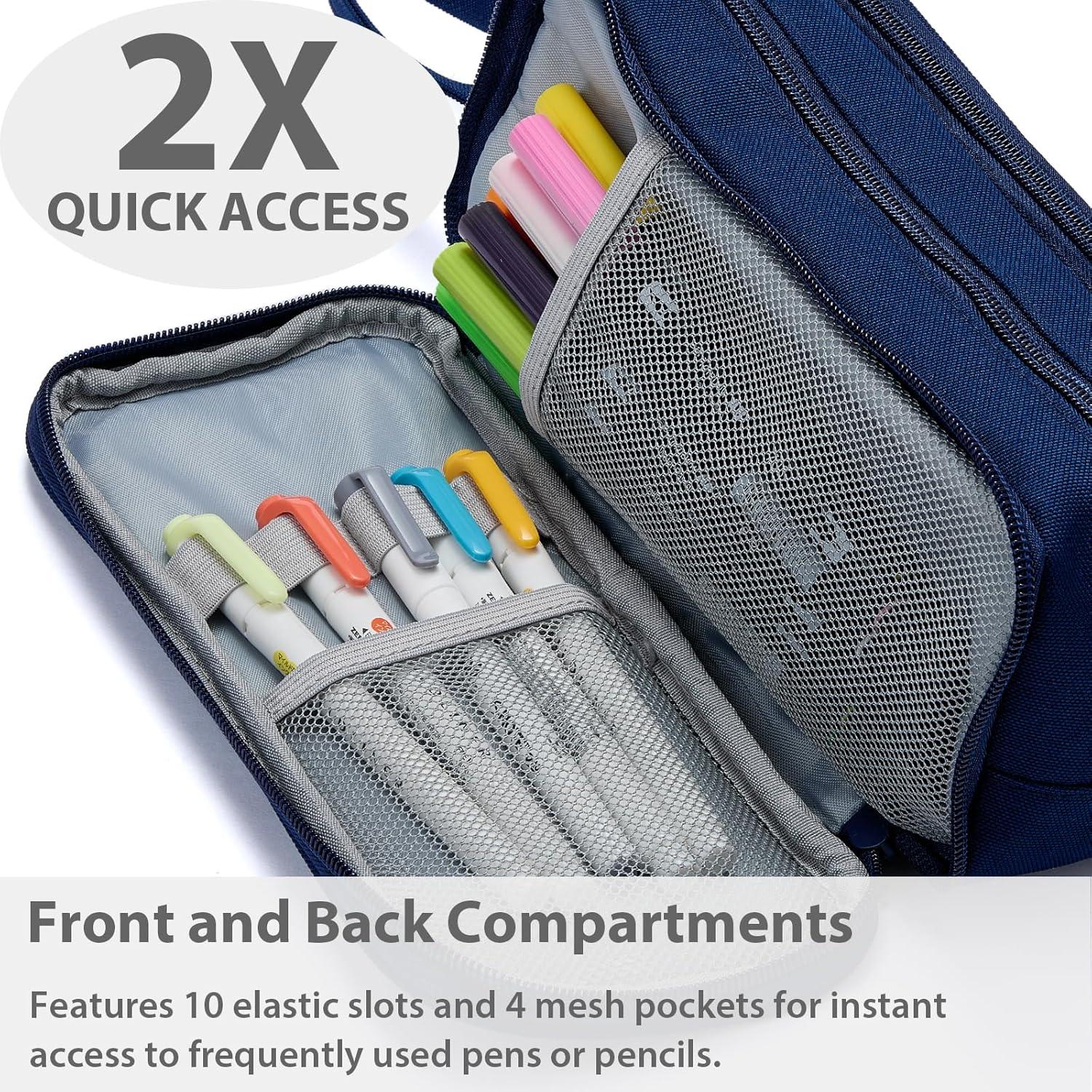 imageSPACEMATE Pencil Case Pouch Box Bag School Supplies Girls Boys Kids Cute Preppy Stuff Big Capacity Aesthetic Pen Organizer Back to College Stationary Black Extra Large Style 2300mlNavy Blue