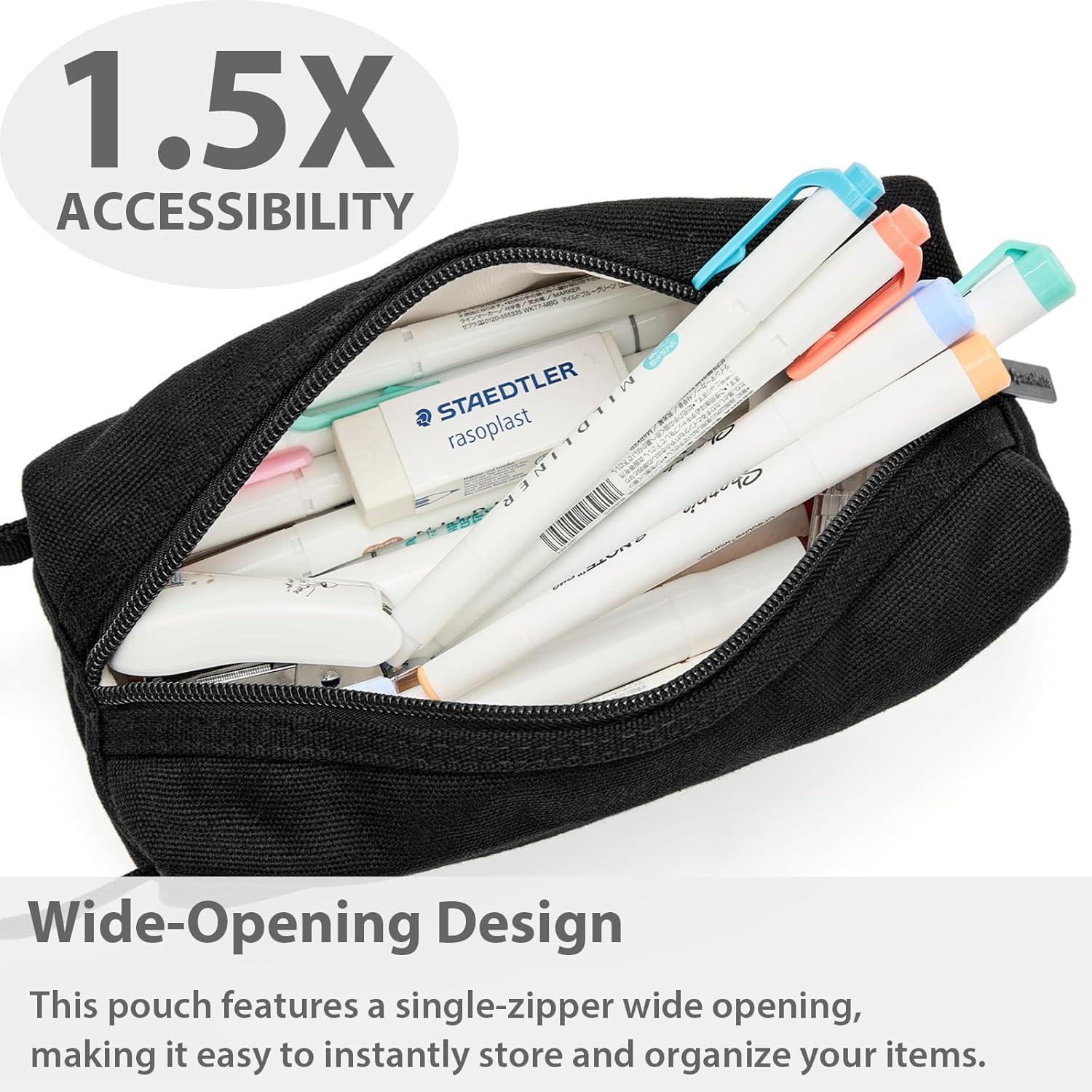 imageSPACEMATE Pencil Case Pouch Box Bag School Supplies Girls Boys Kids Cute Preppy Stuff Large Big Capacity Aesthetic Canvas Pen Organizer Back to College Stationary Sky Blue Simple Style 1200mlBlack