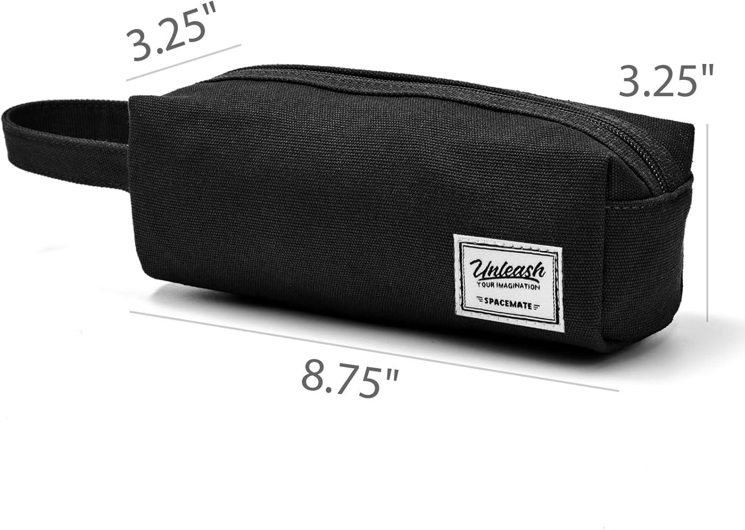 imageSPACEMATE Pencil Case Pouch Box Bag School Supplies Girls Boys Kids Cute Preppy Stuff Large Big Capacity Aesthetic Canvas Pen Organizer Back to College Stationary Sky Blue Simple Style 1200mlBlack