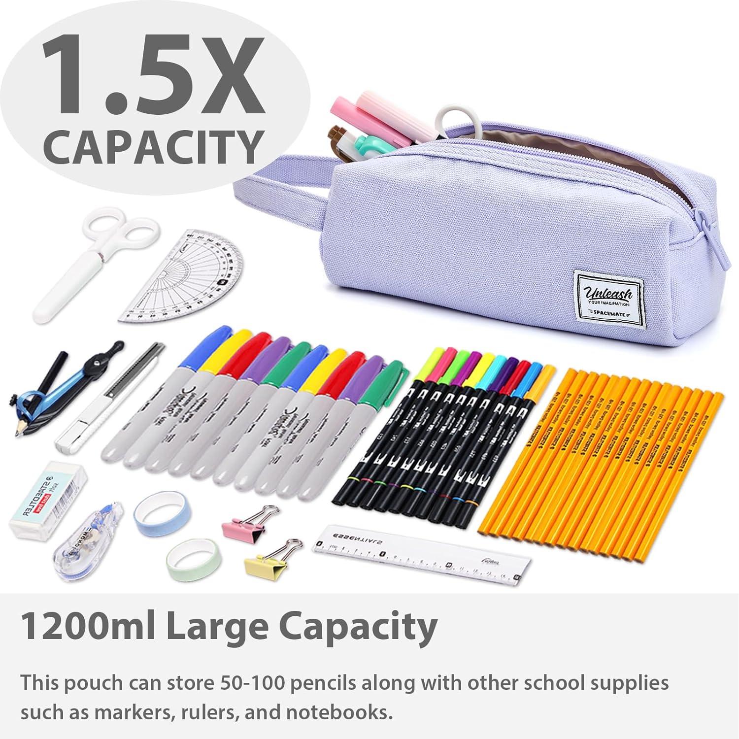 imageSPACEMATE Pencil Case Pouch Box Bag School Supplies Girls Boys Kids Cute Preppy Stuff Large Big Capacity Aesthetic Canvas Pen Organizer Back to College Stationary Sky Blue Simple Style 1200mlLavender