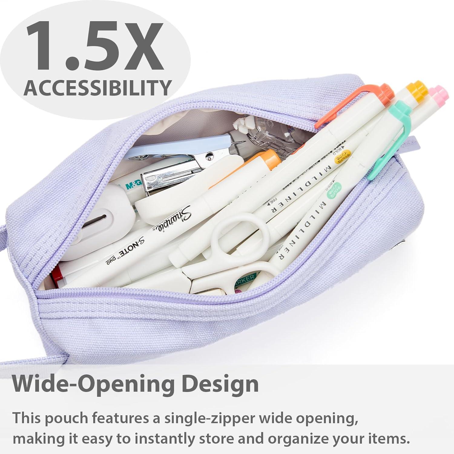 imageSPACEMATE Pencil Case Pouch Box Bag School Supplies Girls Boys Kids Cute Preppy Stuff Large Big Capacity Aesthetic Canvas Pen Organizer Back to College Stationary Sky Blue Simple Style 1200mlLavender