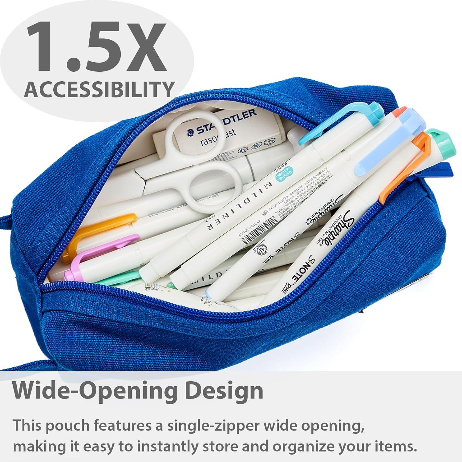 imageSPACEMATE Pencil Case Pouch Box Bag School Supplies Girls Boys Kids Cute Preppy Stuff Large Big Capacity Aesthetic Canvas Pen Organizer Back to College Stationary Sky Blue Simple Style 1200mlRoyal Blue