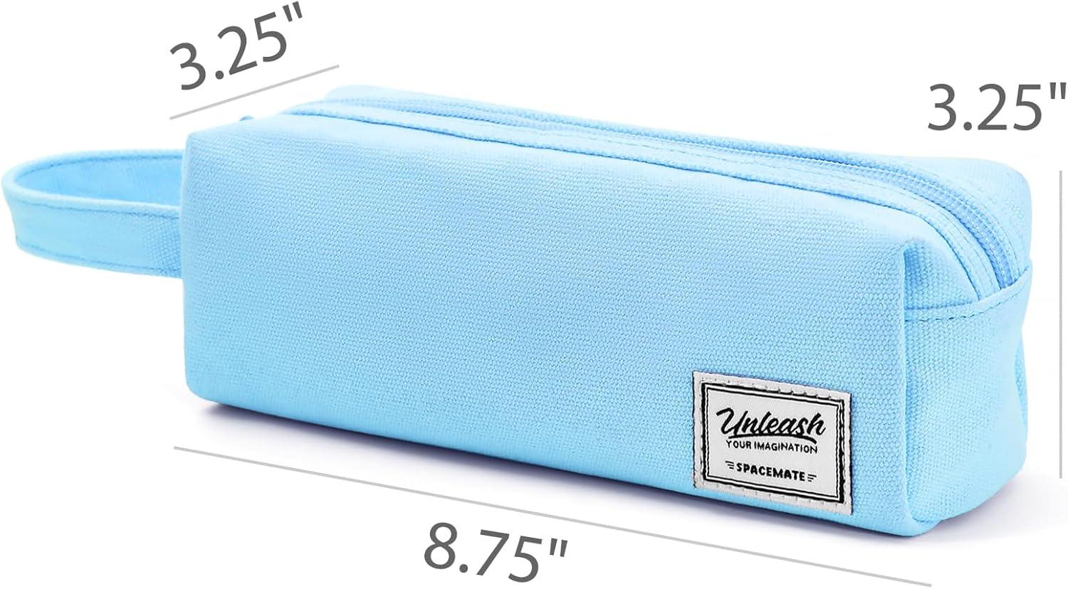 imageSPACEMATE Pencil Case Pouch Box Bag School Supplies Girls Boys Kids Cute Preppy Stuff Large Big Capacity Aesthetic Canvas Pen Organizer Back to College Stationary Sky Blue Simple Style 1200mlSky Blue