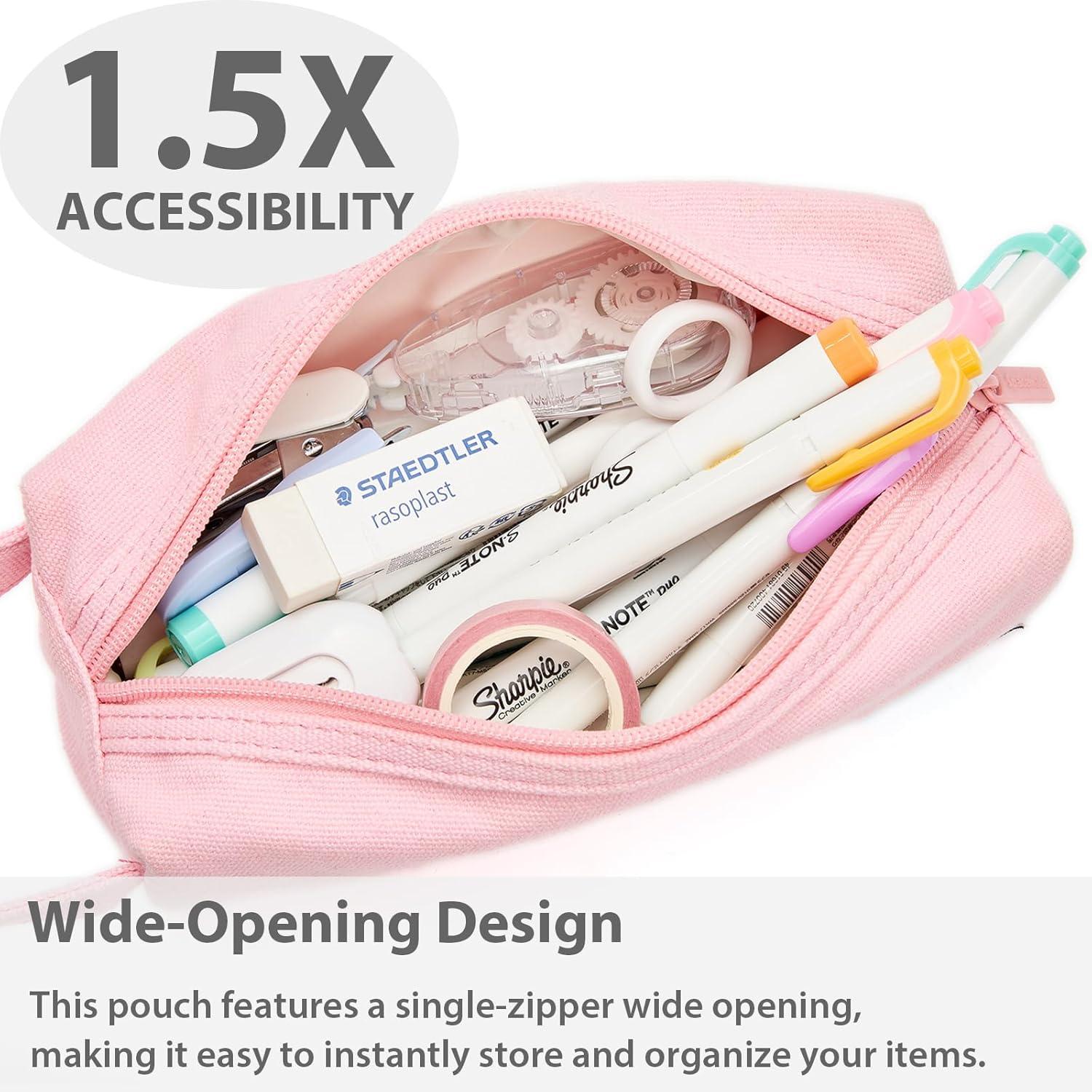 imageSPACEMATE Pencil Case Pouch Box Bag School Supplies Girls Boys Kids Cute Preppy Stuff Large Big Capacity Aesthetic Canvas Pen Organizer Back to College Stationary Sky Blue Simple Style 1200mlRosy Pink