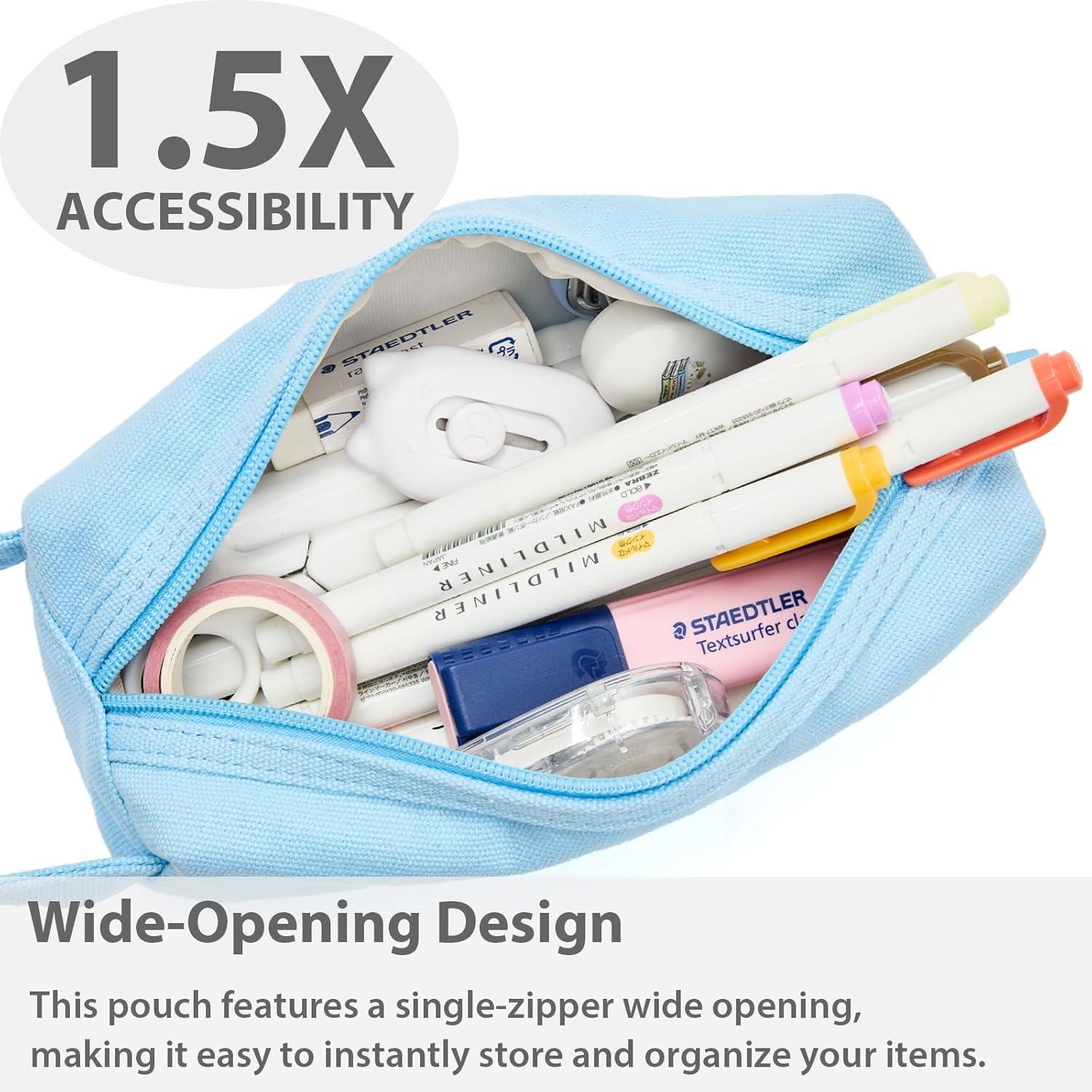 imageSPACEMATE Pencil Case Pouch Box Bag School Supplies Girls Boys Kids Cute Preppy Stuff Large Big Capacity Aesthetic Canvas Pen Organizer Back to College Stationary Sky Blue Simple Style 1200mlSky Blue