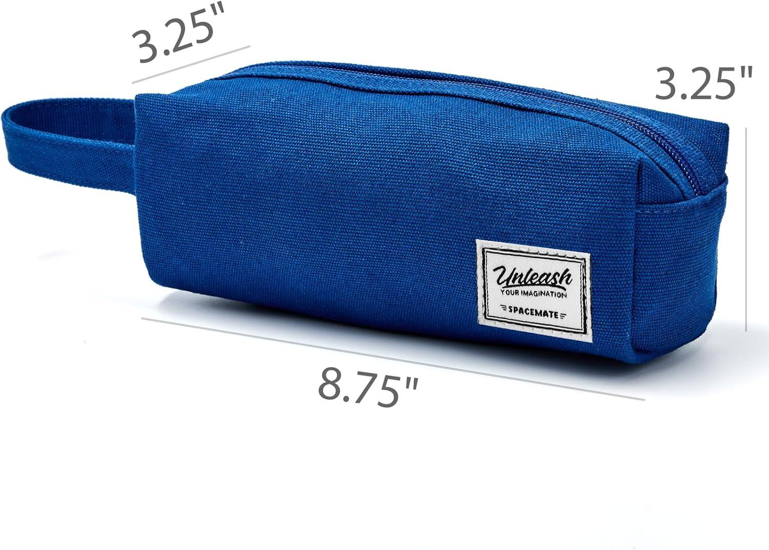 imageSPACEMATE Pencil Case Pouch Box Bag School Supplies Girls Boys Kids Cute Preppy Stuff Large Big Capacity Aesthetic Canvas Pen Organizer Back to College Stationary Sky Blue Simple Style 1200mlRoyal Blue