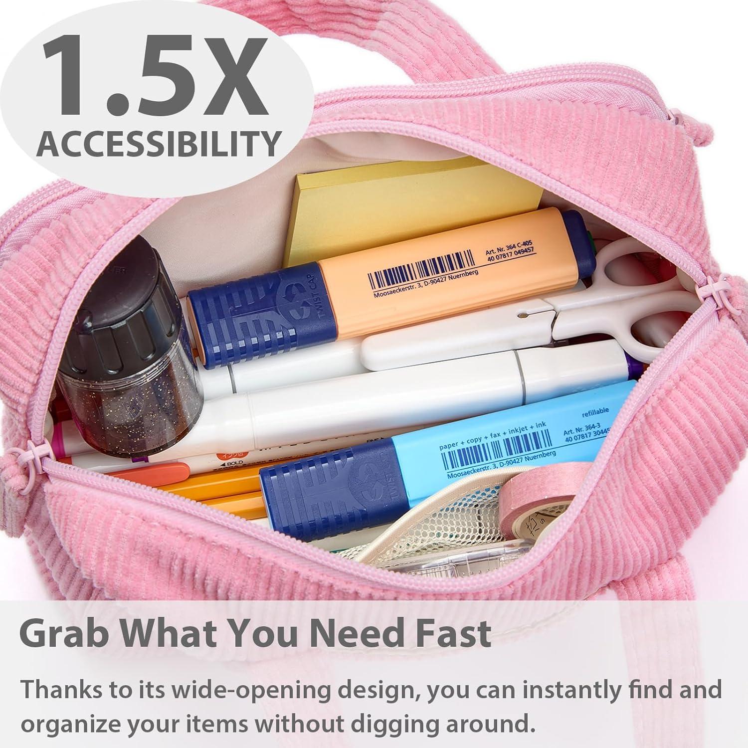 imageSPACEMATE Pencil Case Pouch Box Bag School Supplies Girls Boys Kids Cute Preppy Stuff Large Big Capacity Aesthetic Pen Organizer Back to College Stationary Beige Corduroy Style 1800mlLight Pink