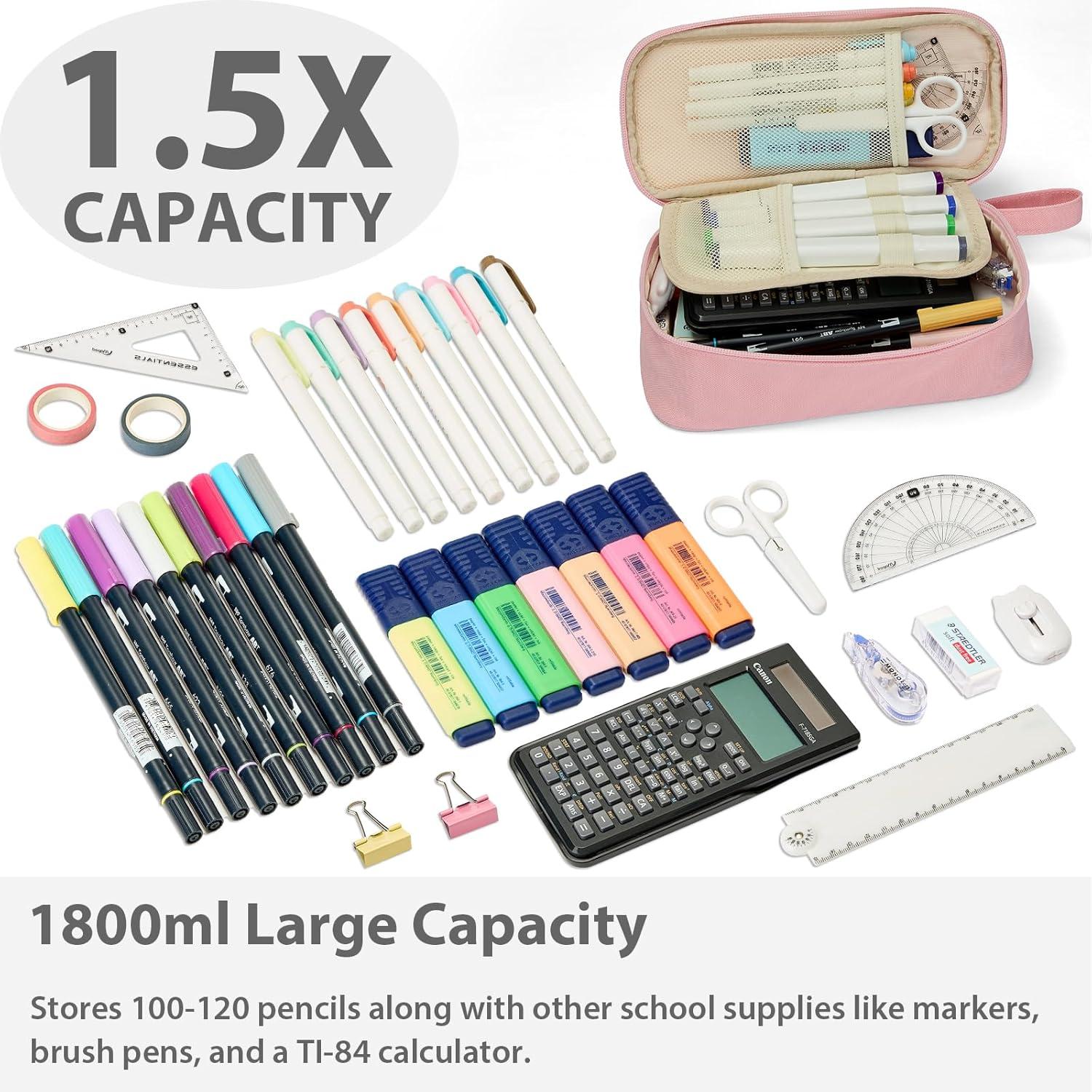 imageSPACEMATE Pencil Case Pouch Box Bag School Supplies Girls Boys Kids Cute Preppy Stuff Large Big Capacity Aesthetic Pen Organizer Back to College Stationary Coal Black Standard Stlye 1800mlLight Pink