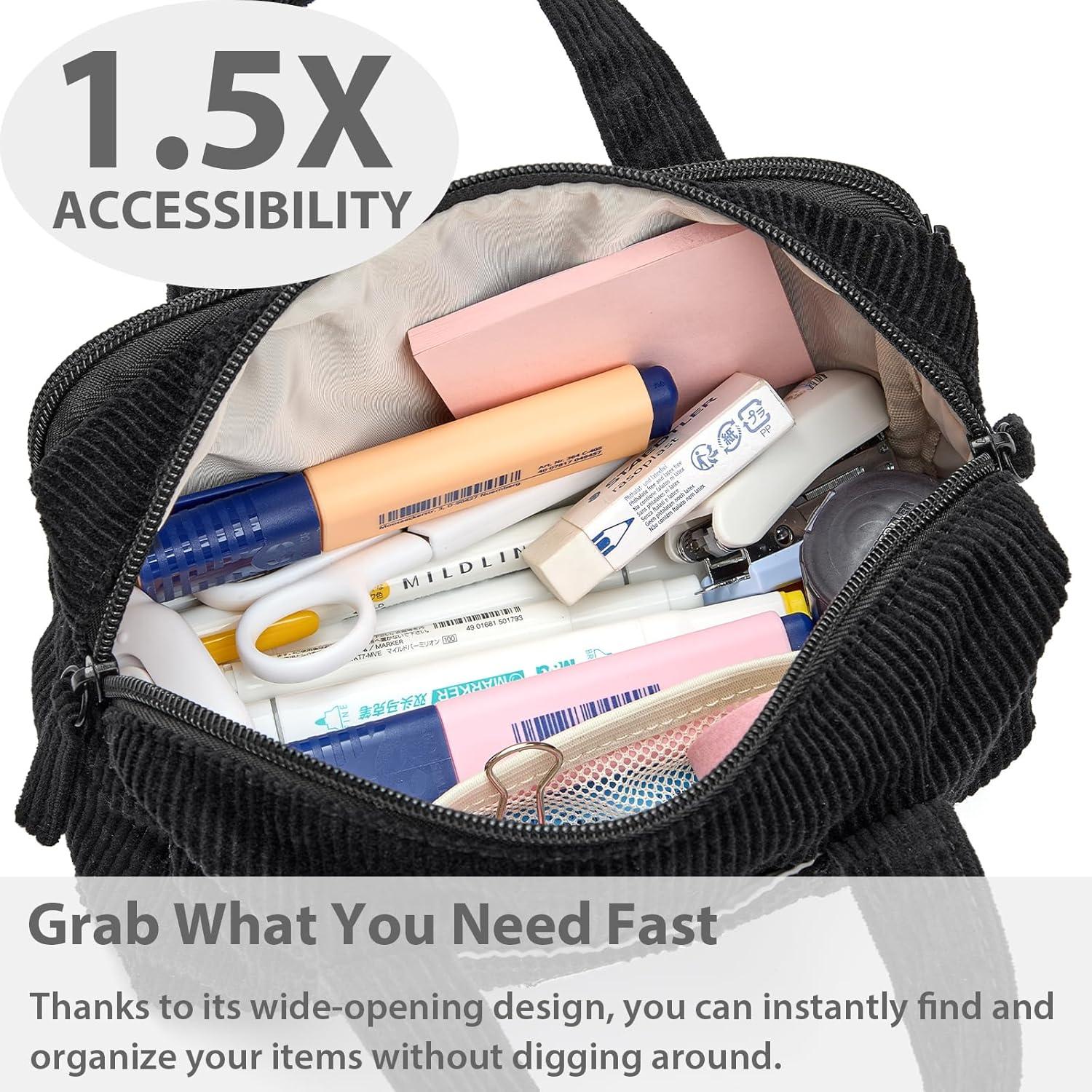 imageSPACEMATE Pencil Case Pouch Box Bag School Supplies Girls Boys Kids Cute Preppy Stuff Large Big Capacity Aesthetic Pen Organizer Back to College Stationary Beige Corduroy Style 1800mlCoal Black