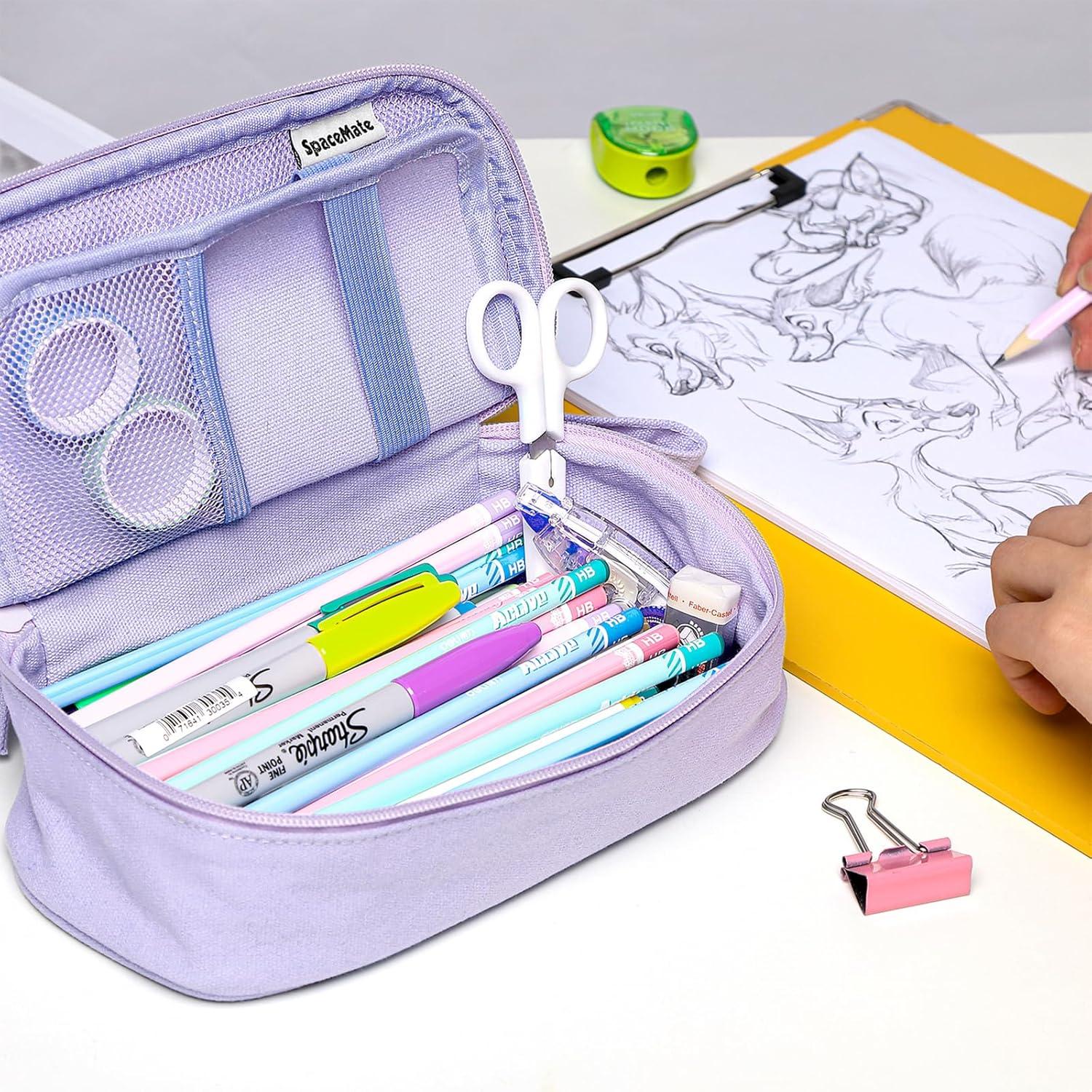 imageSPACEMATE Pencil Case Pouch Box Bag School Supplies Girls Boys Kids Cute Preppy Stuff Large Big Capacity Aesthetic Pen Organizer Back to College Stationary Dark Cyan Heavy Duty Canvas 1800mlPurple