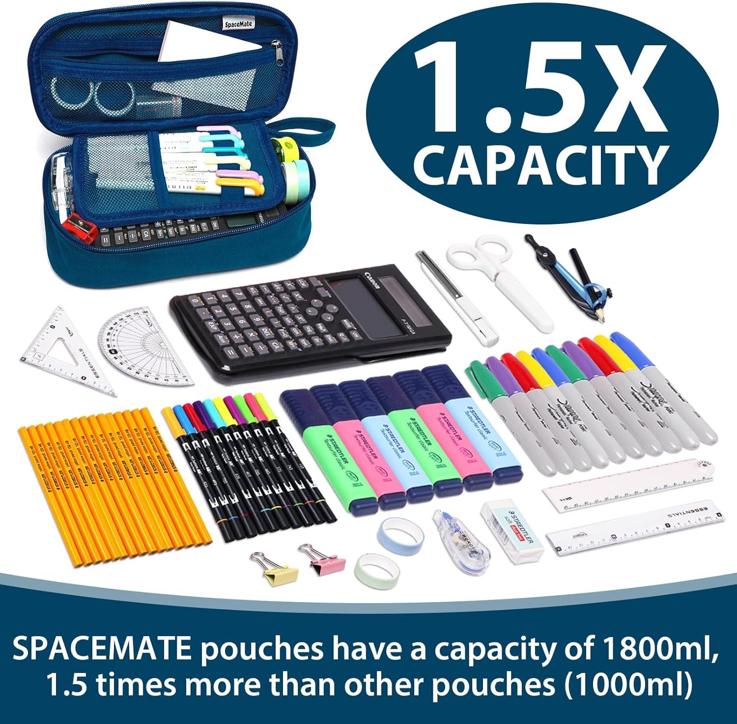 imageSPACEMATE Pencil Case Pouch Box Bag School Supplies Girls Boys Kids Cute Preppy Stuff Large Big Capacity Aesthetic Pen Organizer Back to College Stationary Dark Cyan Heavy Duty Canvas 1800mlMidnight Blue