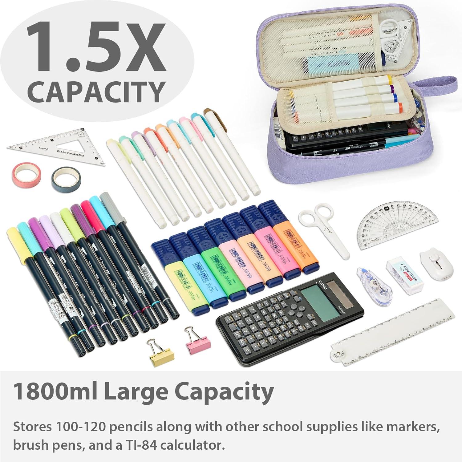 imageSPACEMATE Pencil Case Pouch Box Bag School Supplies Girls Boys Kids Cute Preppy Stuff Large Big Capacity Aesthetic Pen Organizer Back to College Stationary Coal Black Standard Stlye 1800mlLight Purple