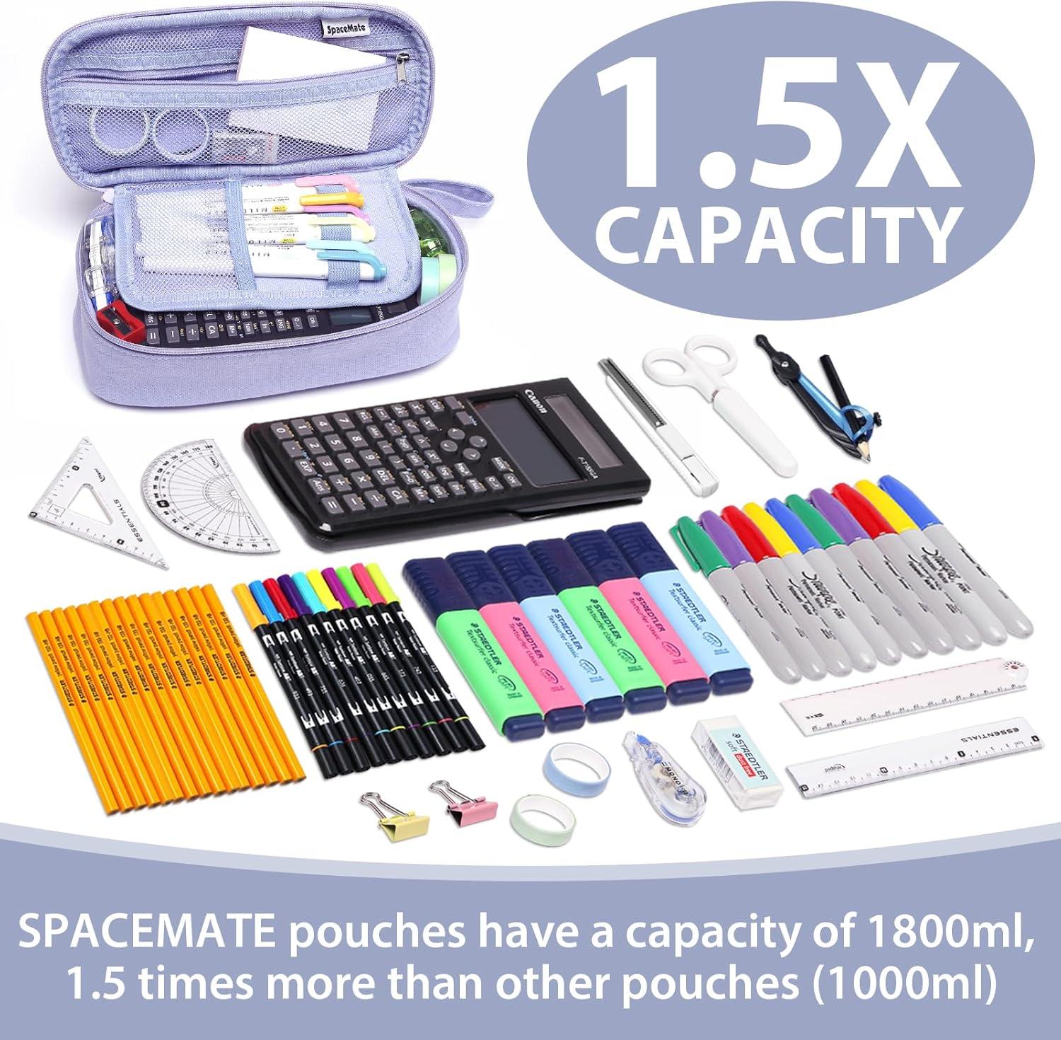 imageSPACEMATE Pencil Case Pouch Box Bag School Supplies Girls Boys Kids Cute Preppy Stuff Large Big Capacity Aesthetic Pen Organizer Back to College Stationary Dark Cyan Heavy Duty Canvas 1800mlPurple