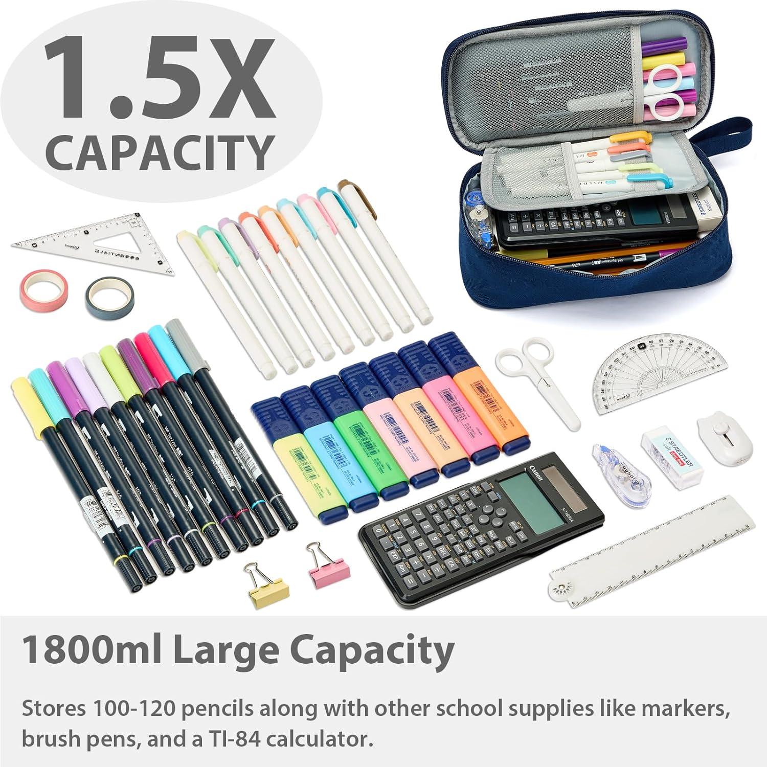imageSPACEMATE Pencil Case Pouch Box Bag School Supplies Girls Boys Kids Cute Preppy Stuff Large Big Capacity Aesthetic Pen Organizer Back to College Stationary Cornflower Blue Classic Stlye 1800mlNavy Blue
