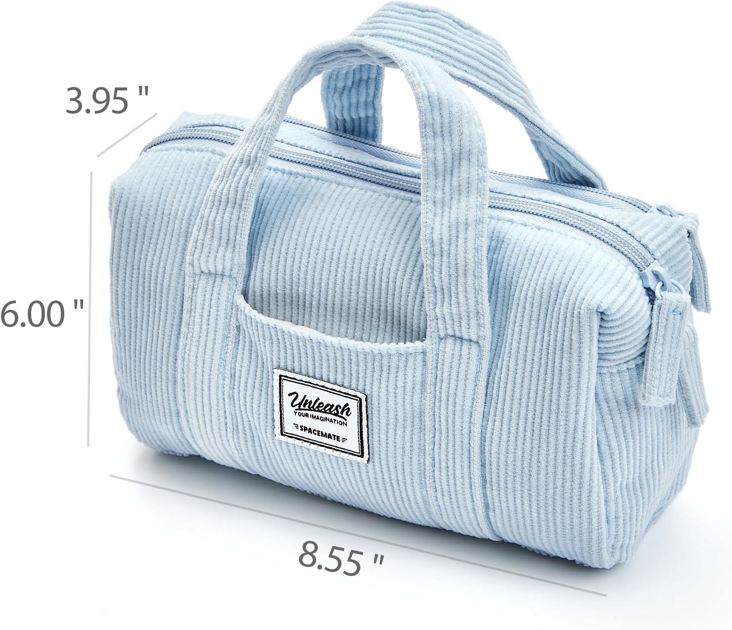 imageSPACEMATE Pencil Case Pouch Box Bag School Supplies Girls Boys Kids Cute Preppy Stuff Large Big Capacity Aesthetic Pen Organizer Back to College Stationary Beige Corduroy Style 1800mlBaby Blue