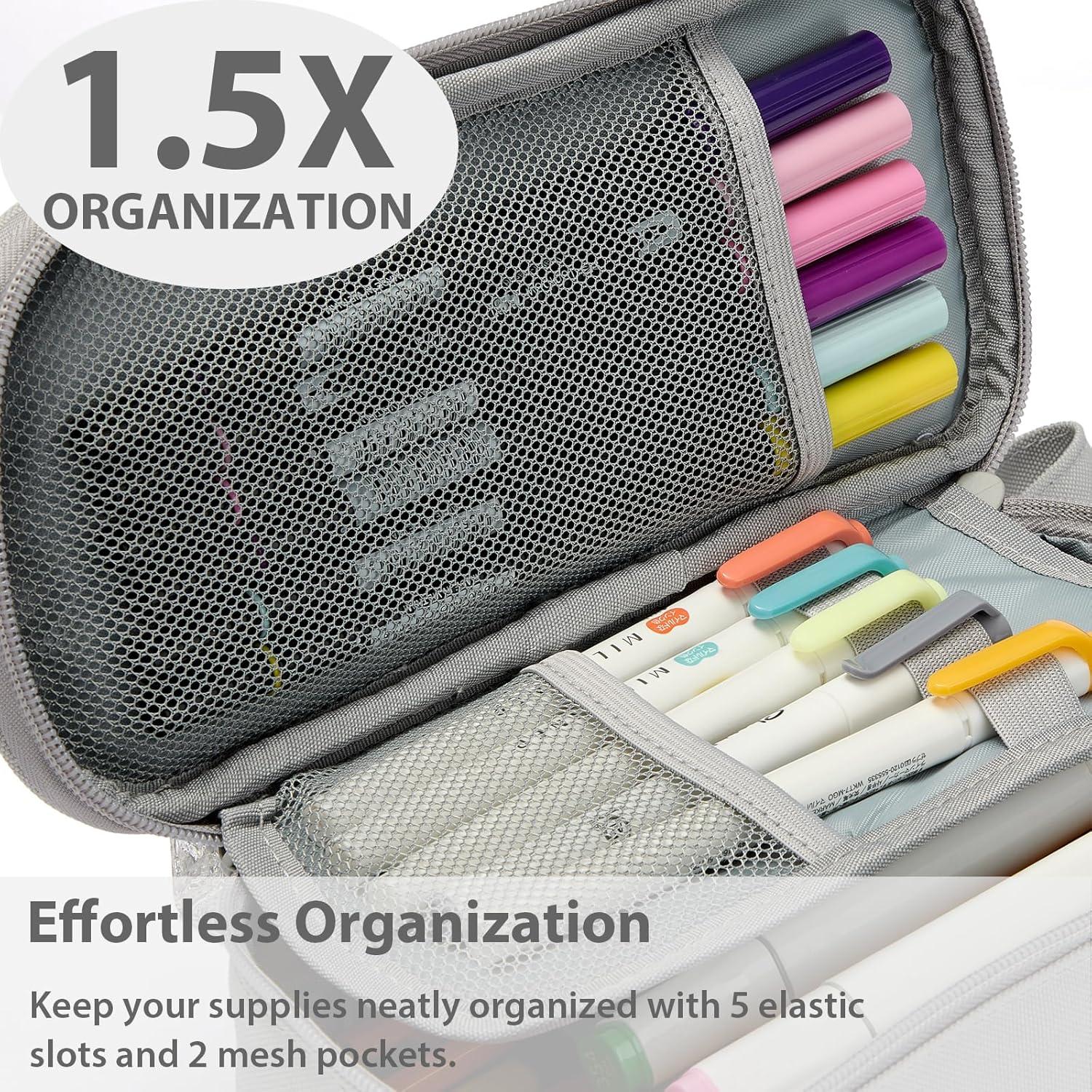 imageSPACEMATE Pencil Case Pouch Box Bag School Supplies Girls Boys Kids Cute Preppy Stuff Large Big Capacity Aesthetic Pen Organizer Back to College Stationary Cornflower Blue Classic Stlye 1800mlGray