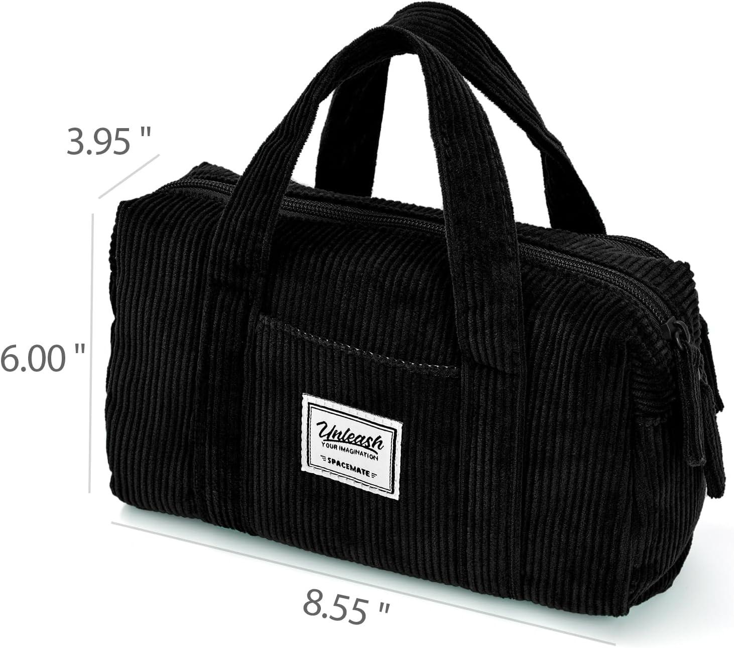 imageSPACEMATE Pencil Case Pouch Box Bag School Supplies Girls Boys Kids Cute Preppy Stuff Large Big Capacity Aesthetic Pen Organizer Back to College Stationary Beige Corduroy Style 1800mlCoal Black