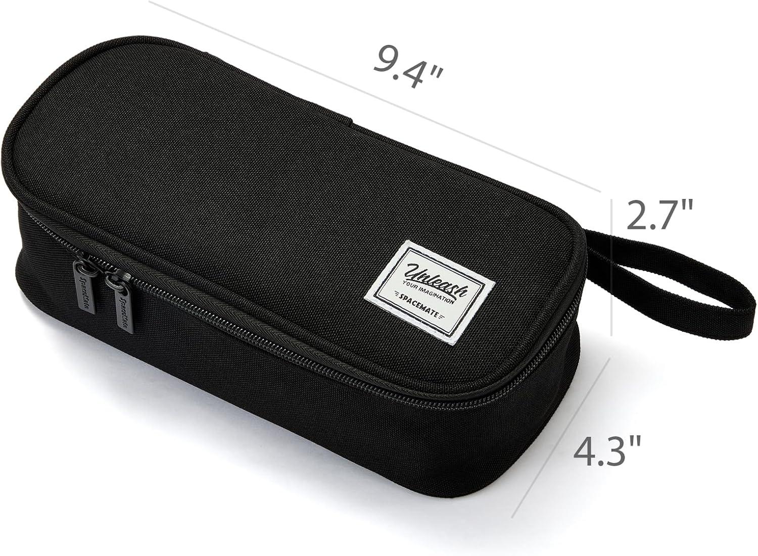 imageSPACEMATE Pencil Case Pouch Box Bag School Supplies Girls Boys Kids Cute Preppy Stuff Large Big Capacity Aesthetic Pen Organizer Back to College Stationary Coal Black Standard Stlye 1800mlCoal Black