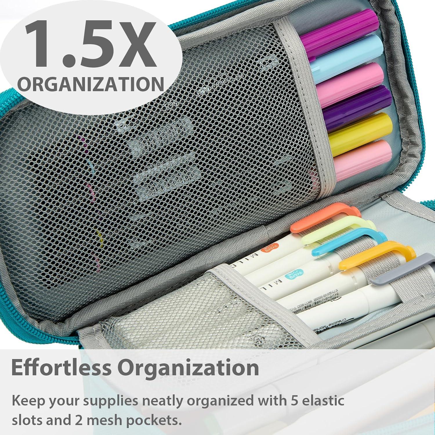 imageSPACEMATE Pencil Case Pouch Box Bag School Supplies Girls Boys Kids Cute Preppy Stuff Large Big Capacity Aesthetic Pen Organizer Back to College Stationary Cornflower Blue Classic Stlye 1800mlTeal