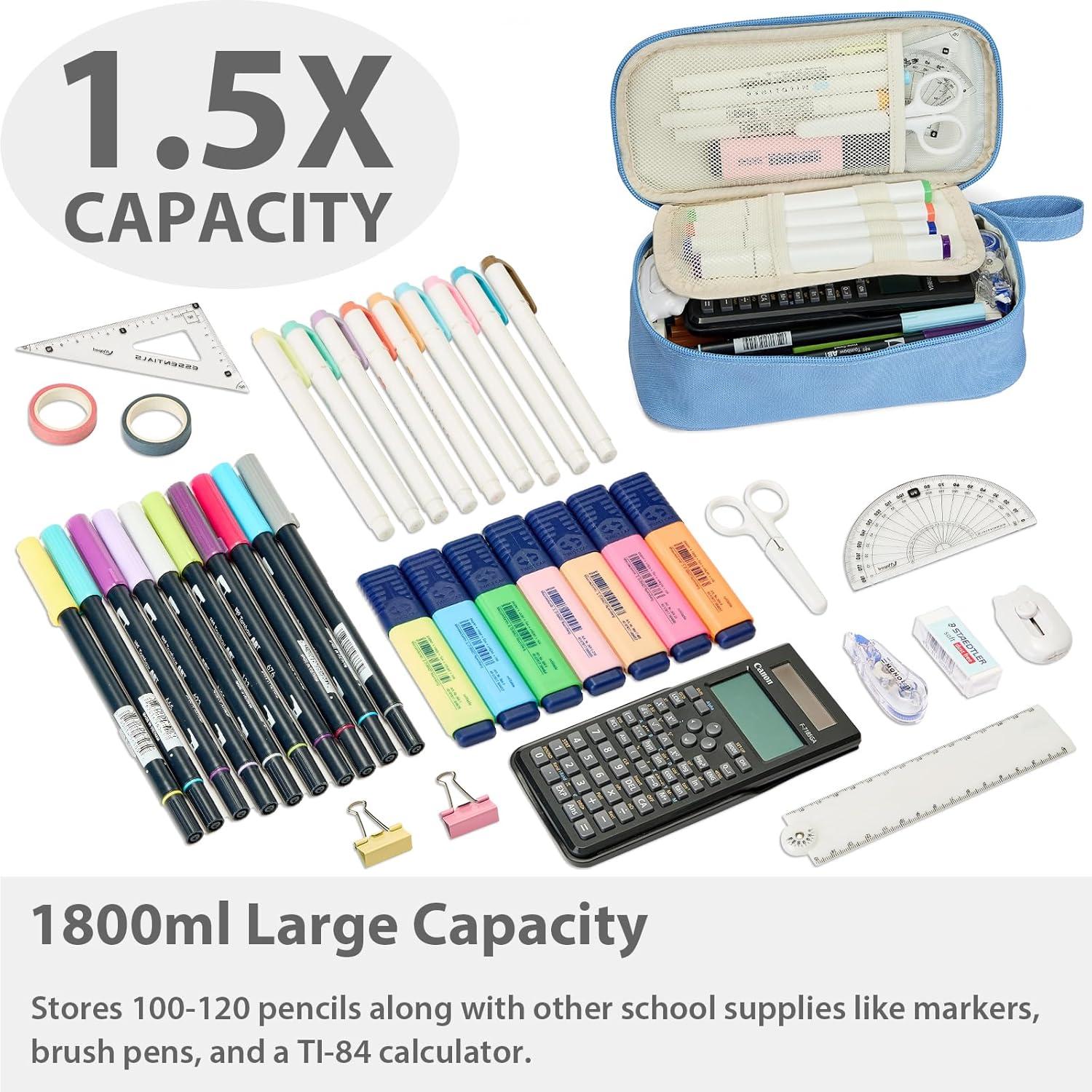 imageSPACEMATE Pencil Case Pouch Box Bag School Supplies Girls Boys Kids Cute Preppy Stuff Large Big Capacity Aesthetic Pen Organizer Back to College Stationary Coal Black Standard Stlye 1800mlCornflower Blue